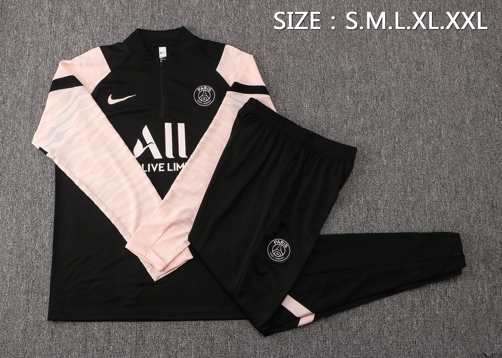 21-22 PSG Black Sweater with Pink Sleeves Tracksuit Thai Quality - leoleo123123