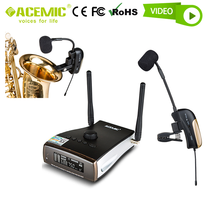 UHF Wireless Saxophone Microphone System Radio Clip-on Gooseneck Effect Echo for Music Instrument Sax Soprano Alto Tenor ACEMIC - leoleo123123