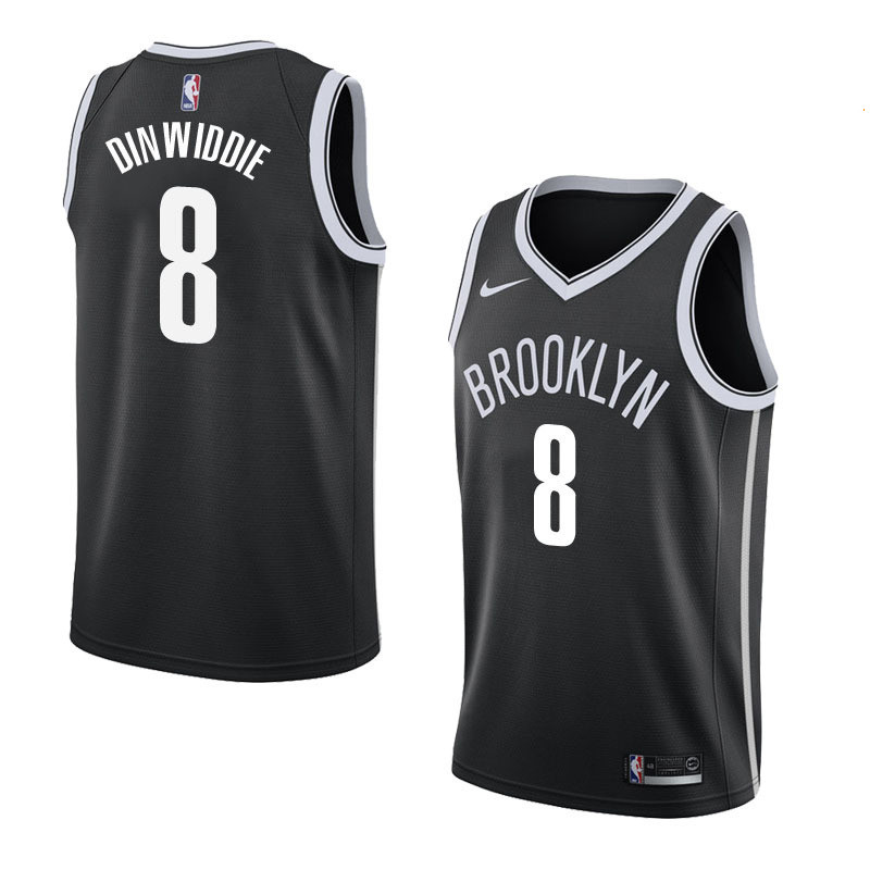 NBA Men New Brooklyn Nets Black #8 DINWIDDIE Jersey High Quality Name and Number Print - leoleo123123