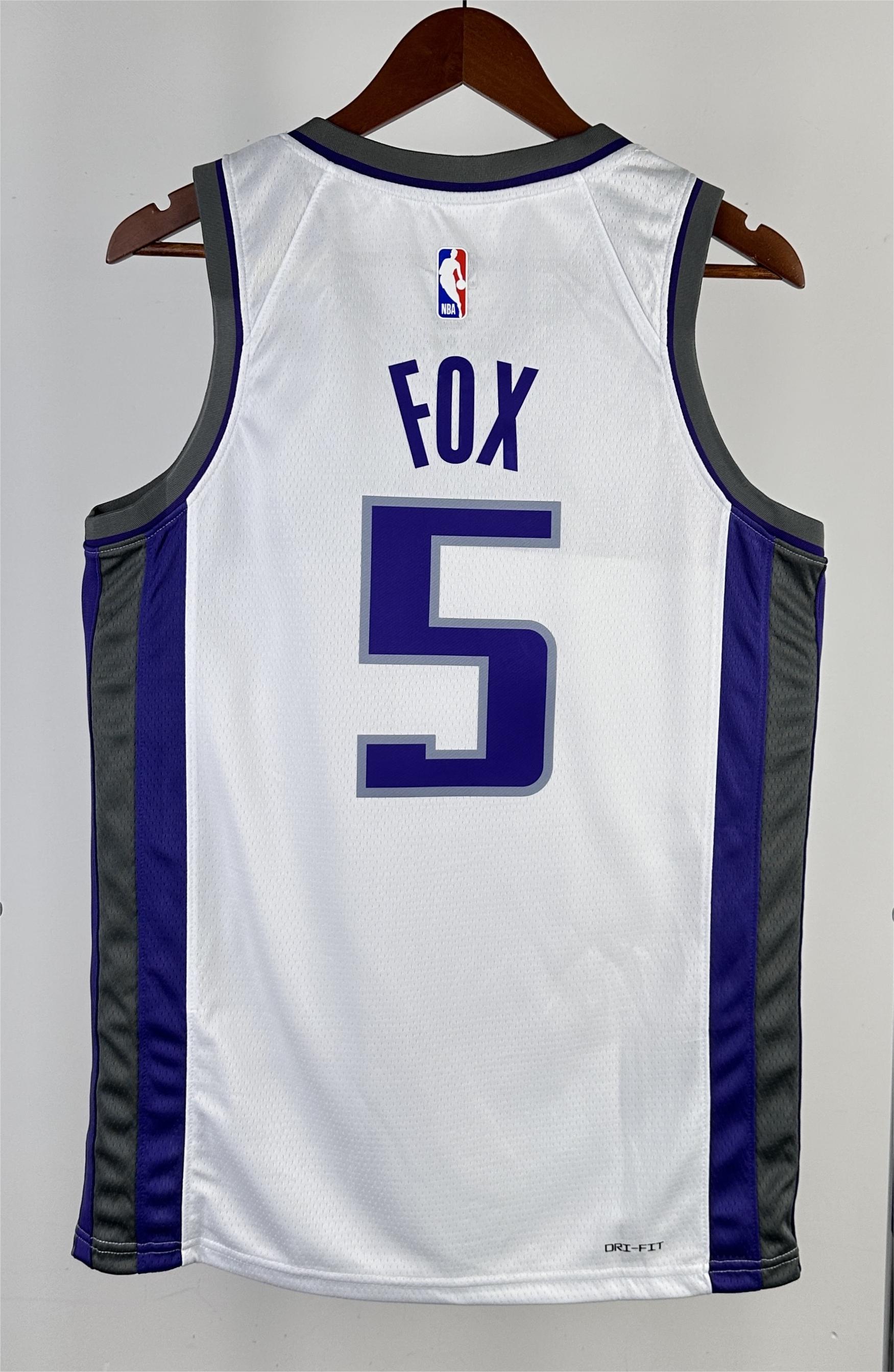 NBA Men 2023 Sacramento Kings White #5 FOX Jersey High Quality Name and Number Print - leoleo123123