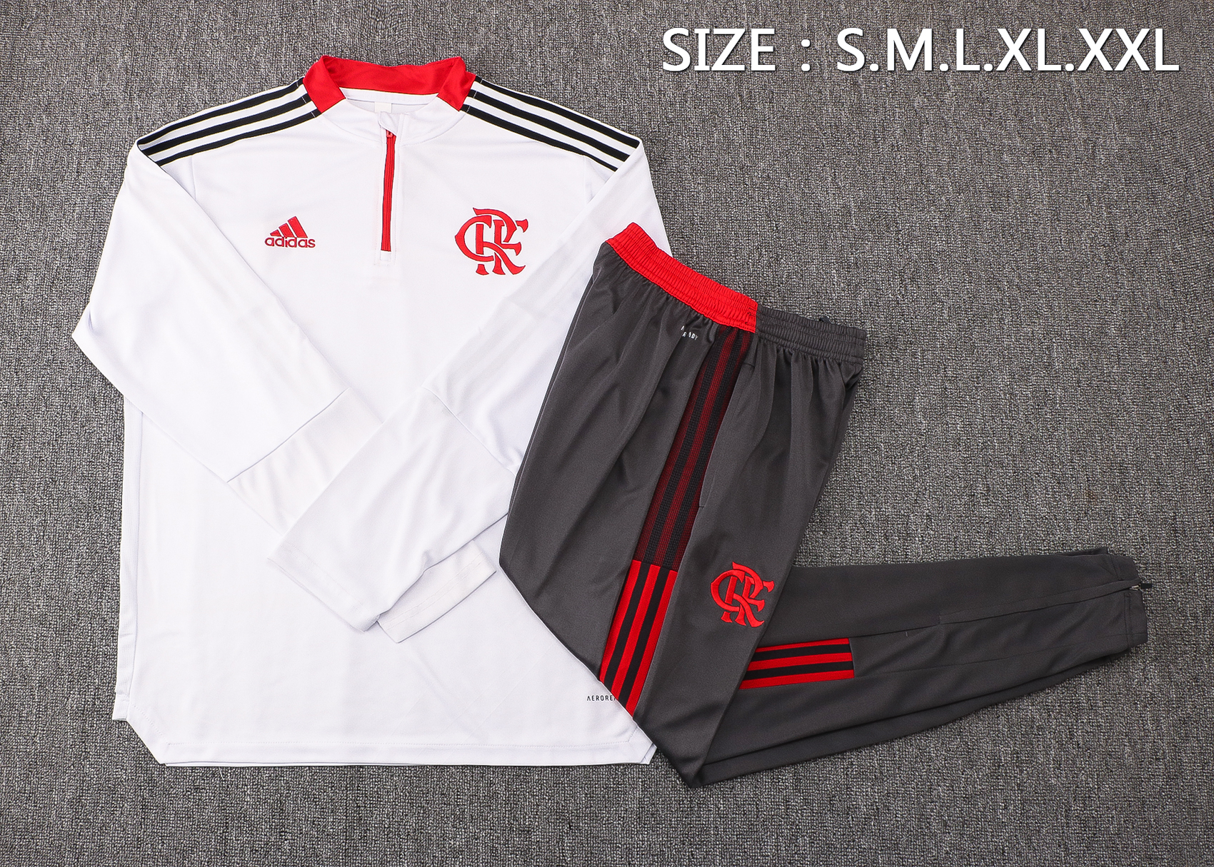 21-22 Flamengo White with Zipper Sweater Tracksuit Thai Quality - leoleo123123