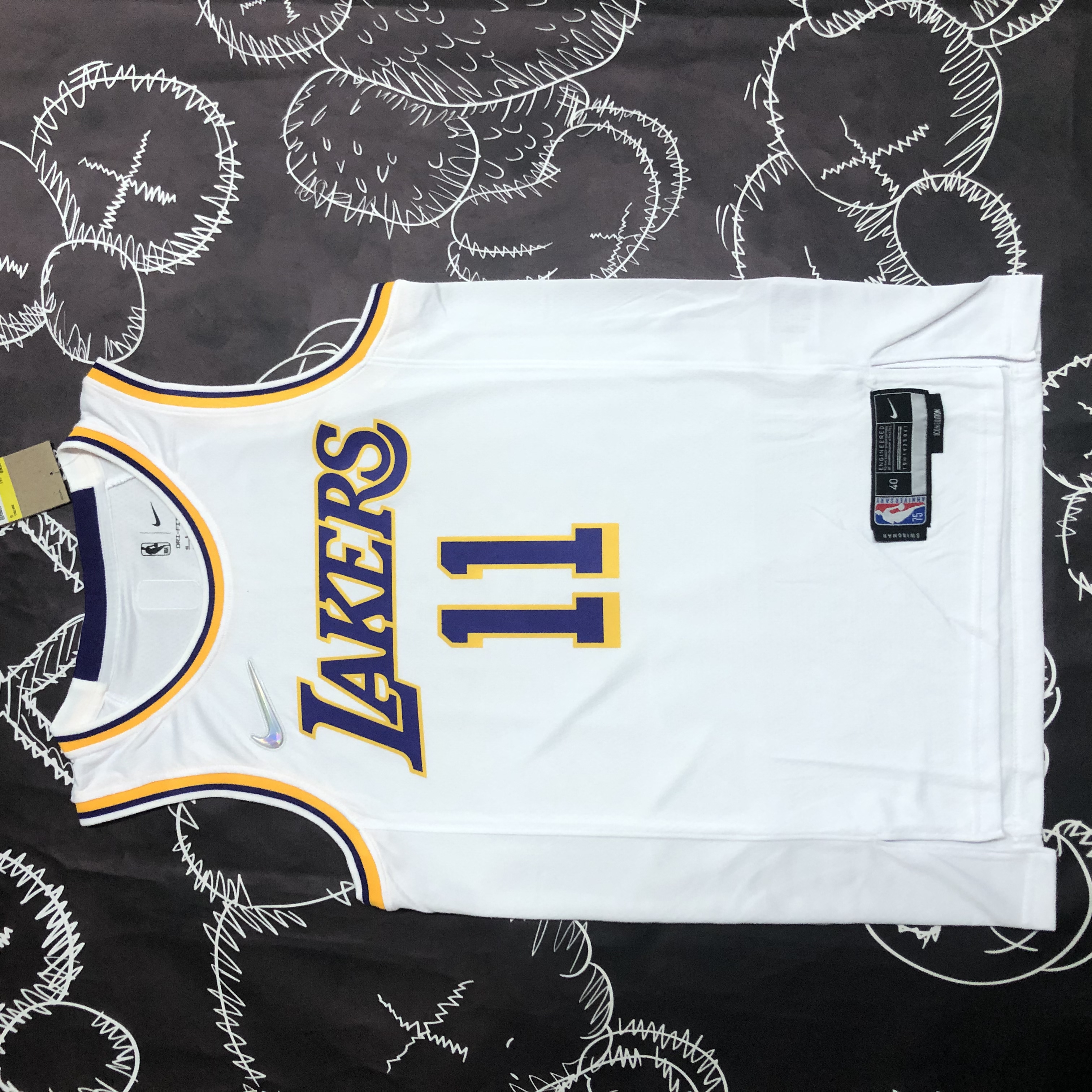 NBA 75th Anniversary Los Angeles Lakers White Round Neck #11 IRVING Jersey High Quality Name and Number Print - leoleo123123