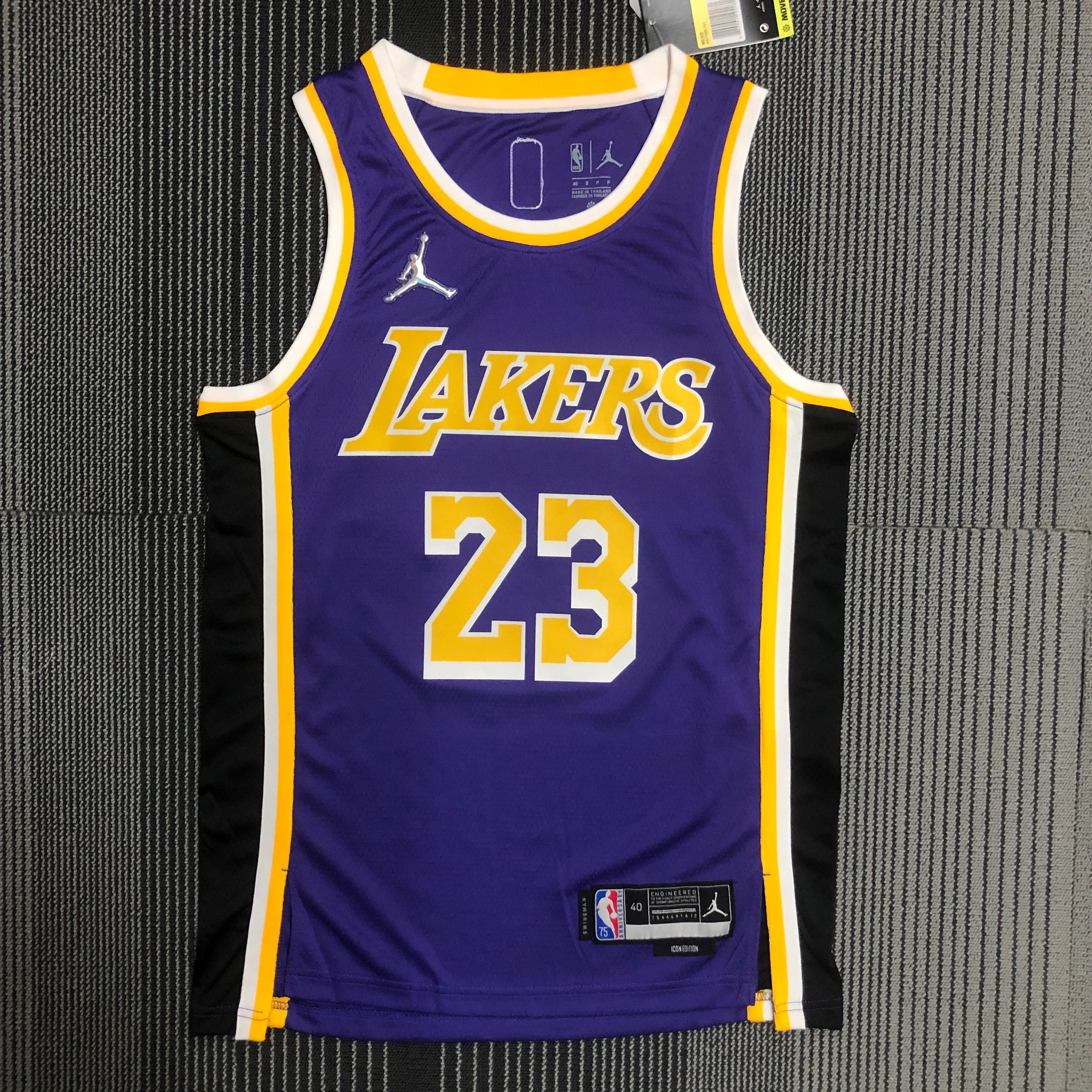 NBA Season 2022 75th Anniversary Los Angeles Lakers with Jordan Logo Purple Round Neck #23 JAMES Jersey High Quality Name and Number Print - leoleo123123