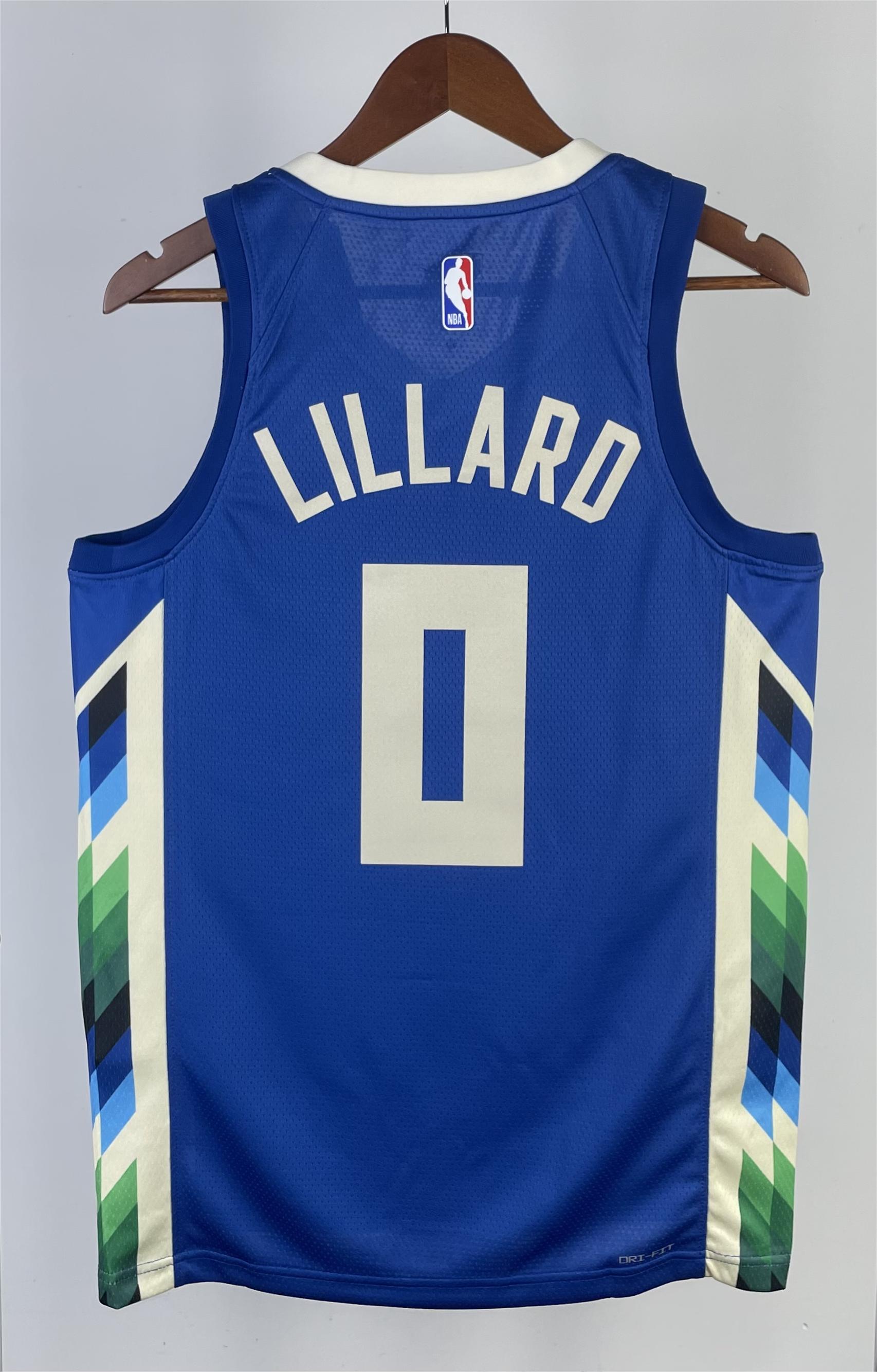 NBA Men 2023 Milwaukee Bucks Blue #0 LILLARD Jersey High Quality Name and Number Print - leoleo123123