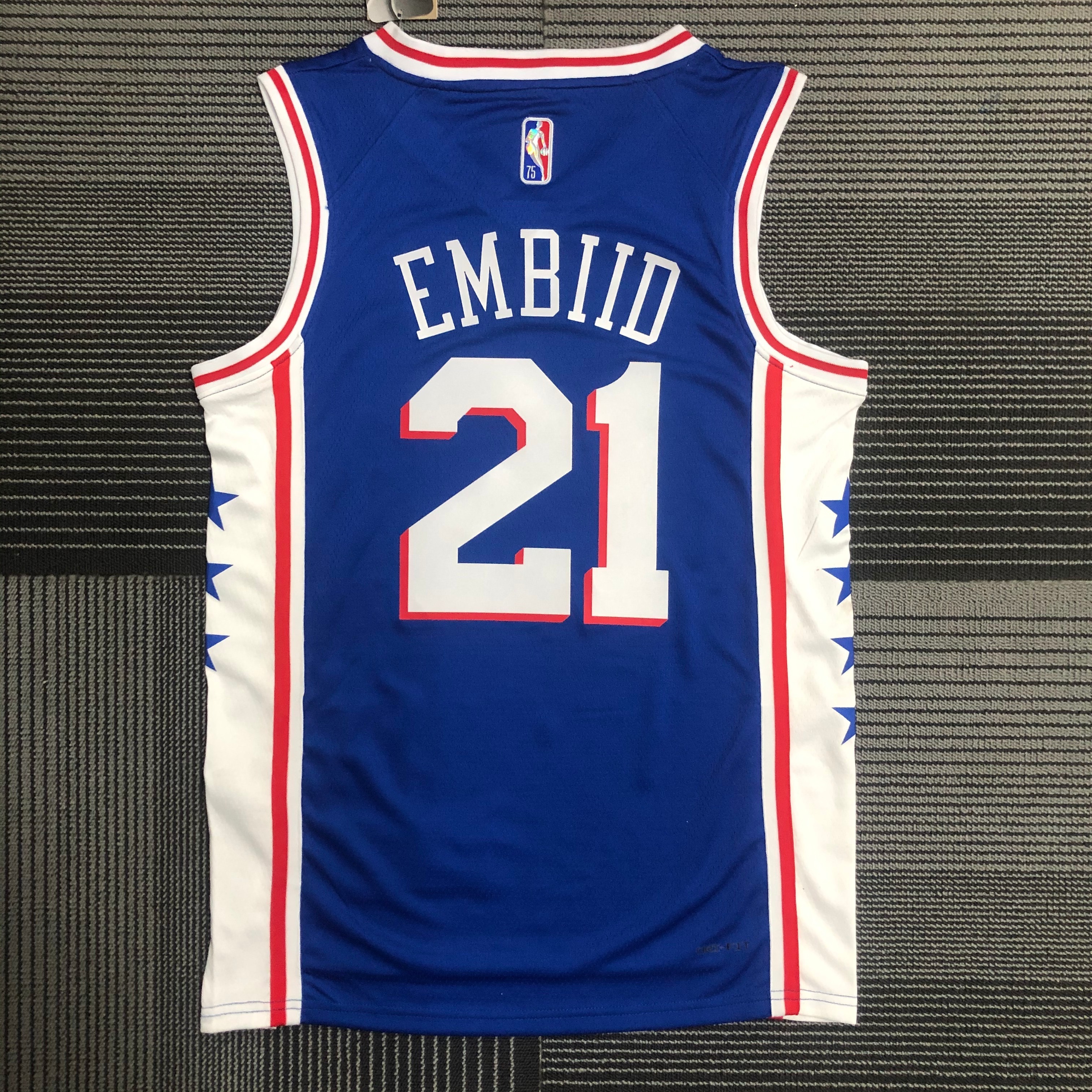 NBA Men 75th Anniversary Season 2022 Philadelphia 76ers Blue V-neck #21 EMBIID Jersey High Quality Name and Number Print - leoleo123123