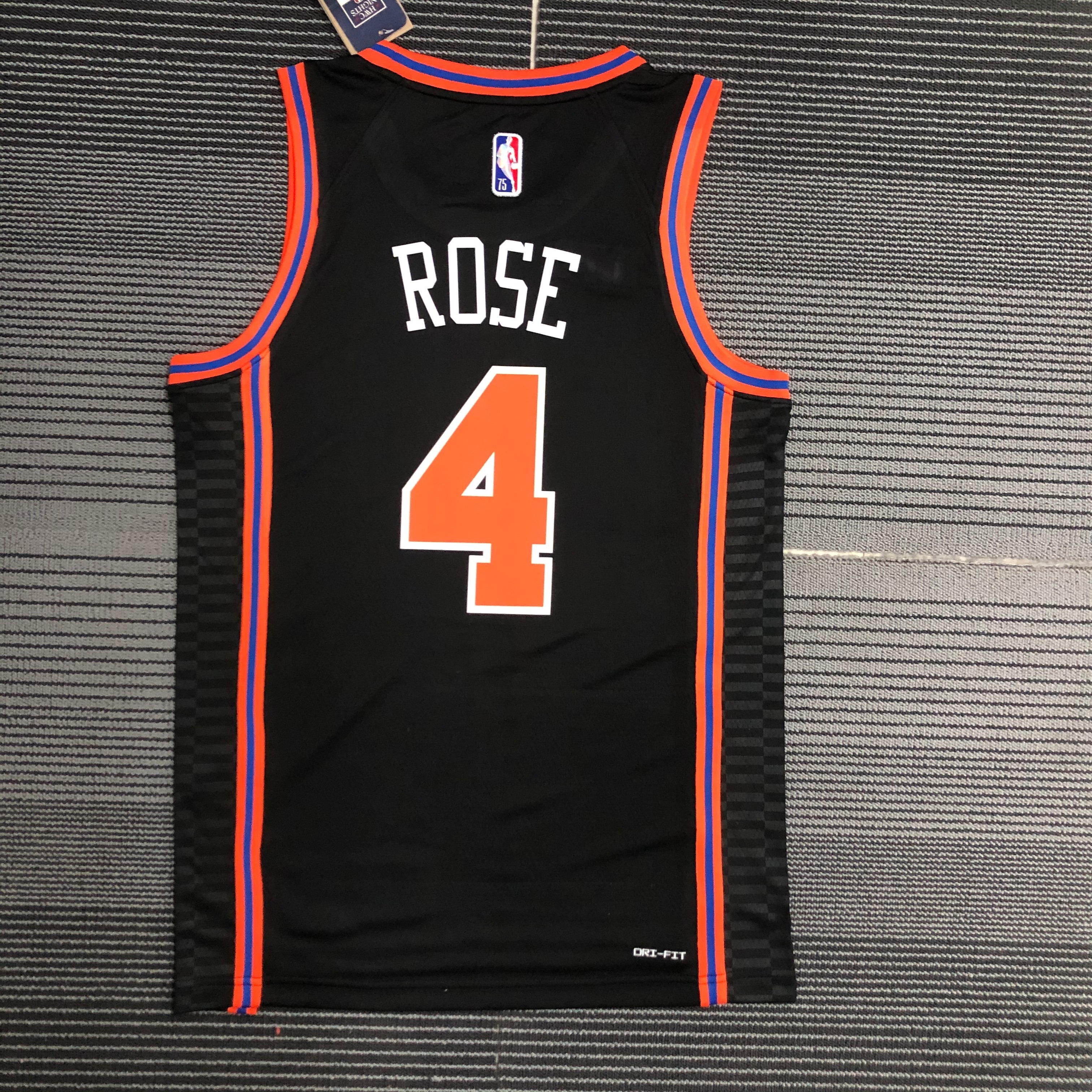 NBA Men 75th Anniversary Season 2022 New York Knicks Black #4 ROSE Jersey High Quality Name and Number Print - leoleo123123