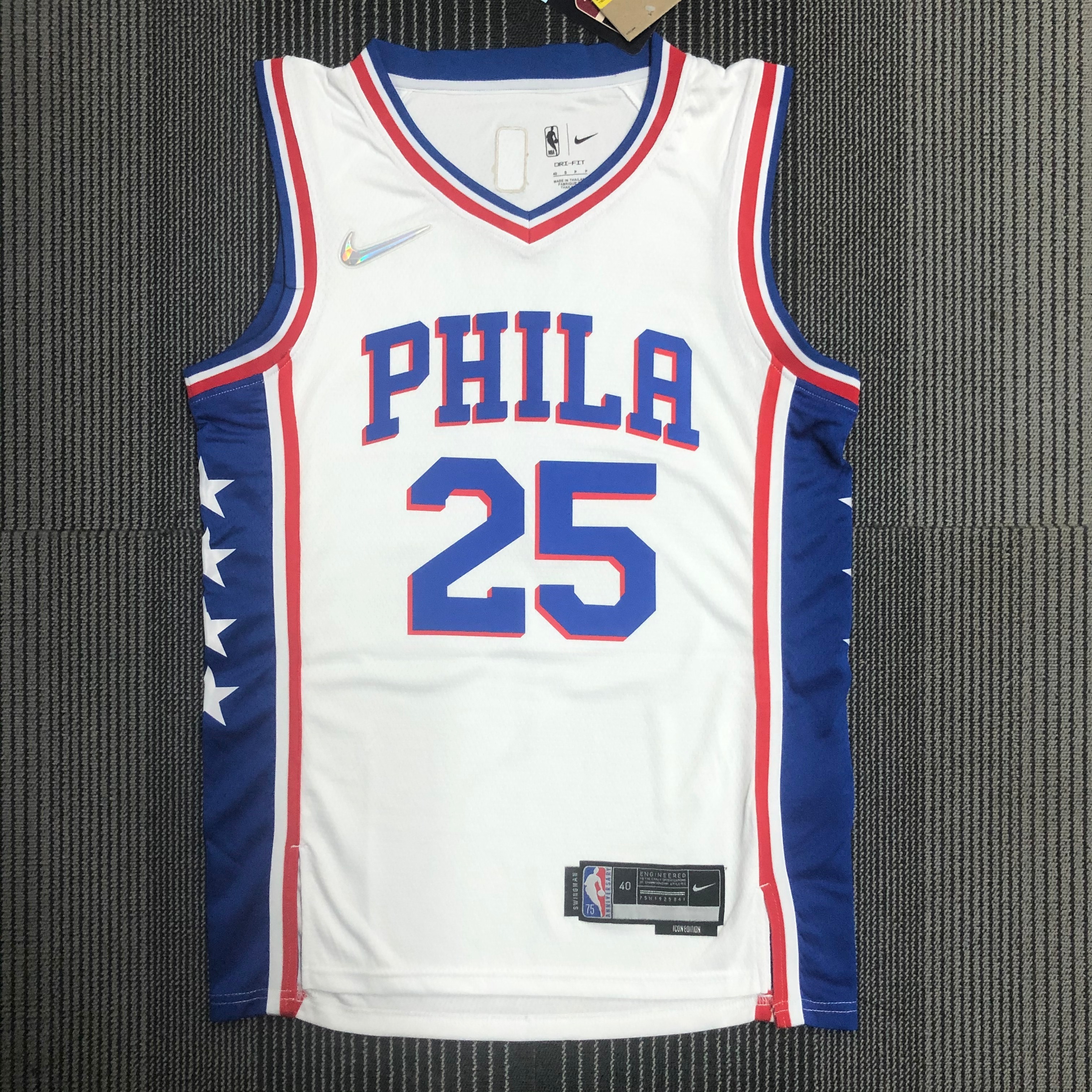 NBA Men 75th Anniversary Season 2022 Philadelphia 76ers White V-neck #25 SIMMONS Jersey High Quality Name and Number Print - leoleo123123
