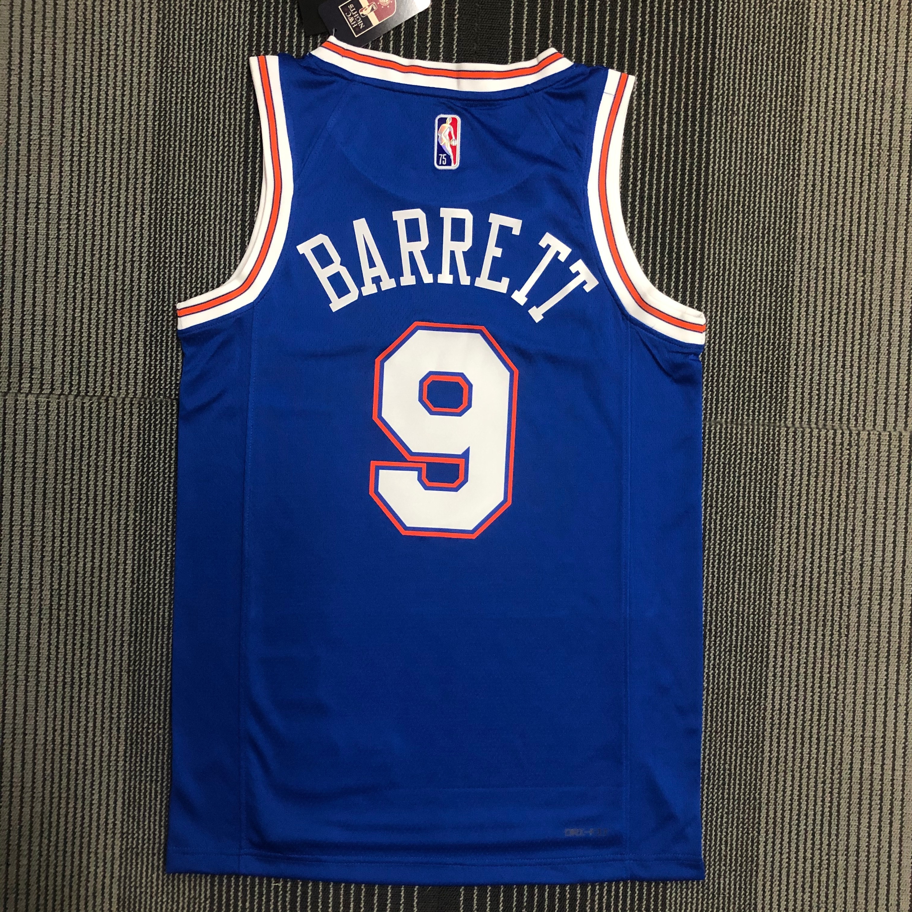 NBA Men 75th Anniversary New York Knicks Blue with Jordan Logo #9 BARRETT Jersey High Quality Name and Number Print - leoleo123123