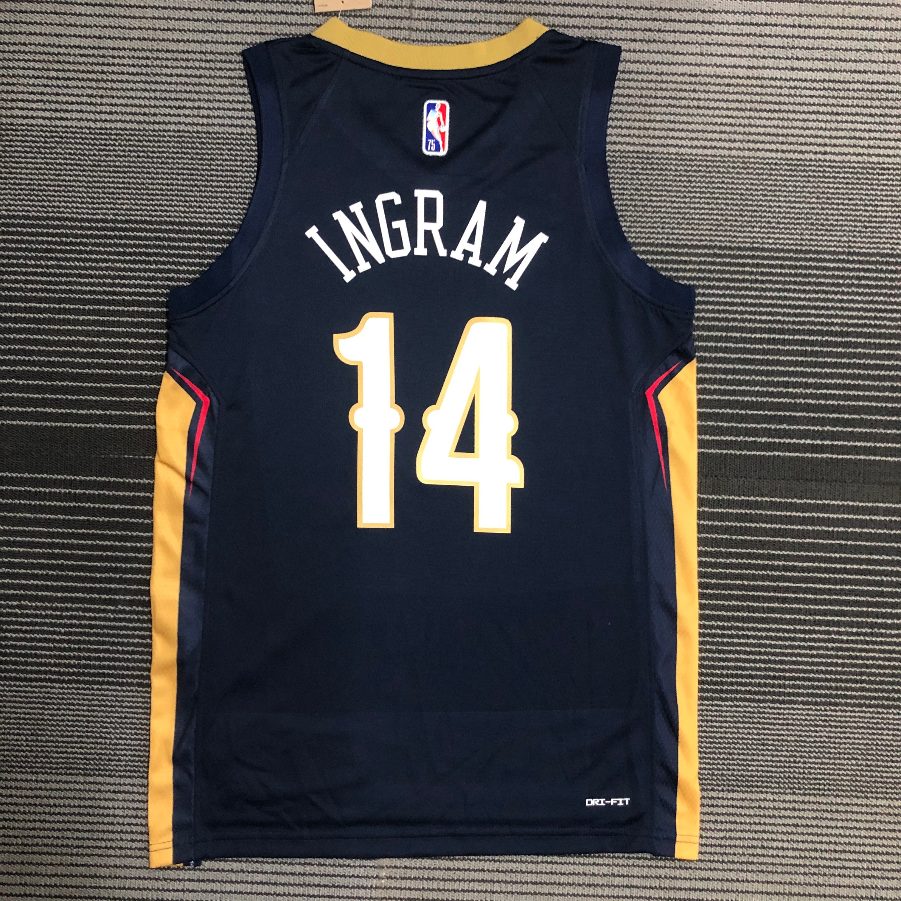 NBA Men 75th Anniversary New Orleans Pelicans Dark Blue #14 INGRAM Jersey High Quality Name and Number Print - leoleo123123
