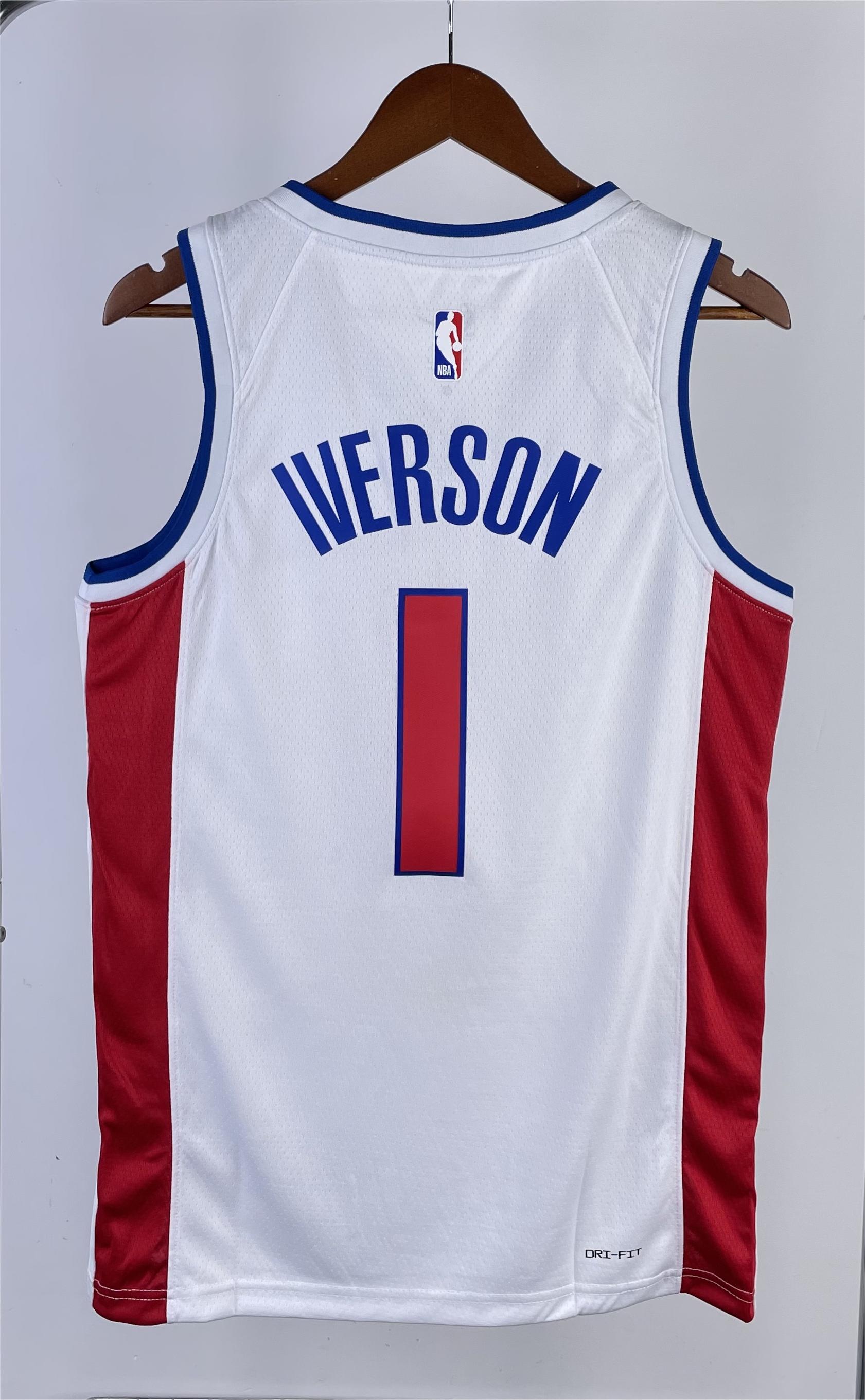 NBA Season 2023 Detroit Pistons White #1 IVERSON Jersey High Quality Name and Number Print - leoleo123123