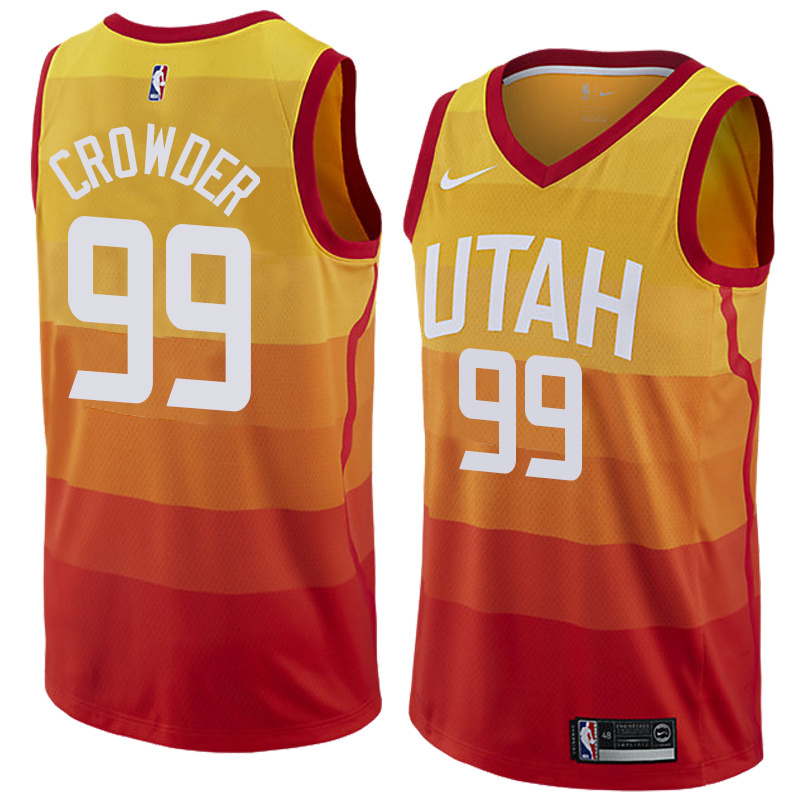 NBA Men Utah Jazz Yellow & Orange #99 CROWDER Jersey High Quality Name and Number Print - leoleo123123