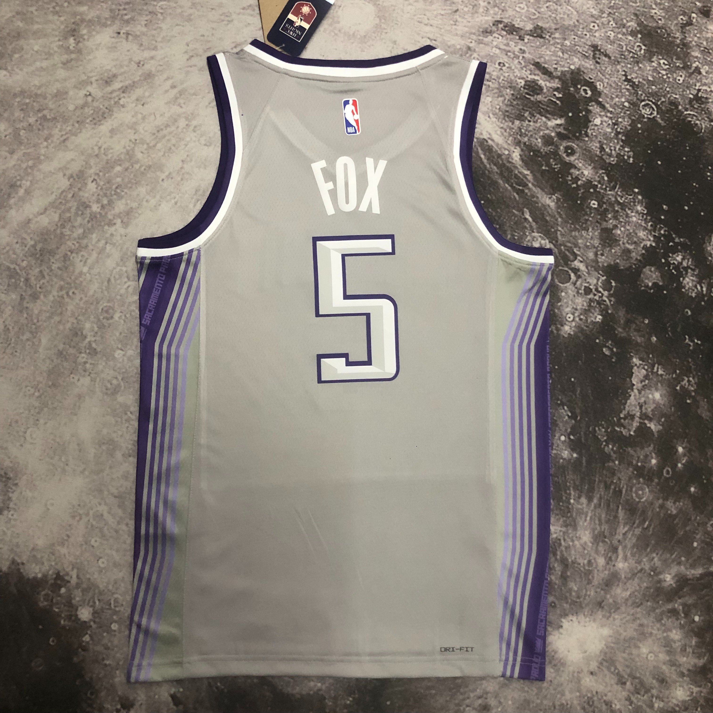NBA Men 2023 Sacramento Kings Grey #5 FOX Jersey High Quality Name and Number Print - leoleo123123