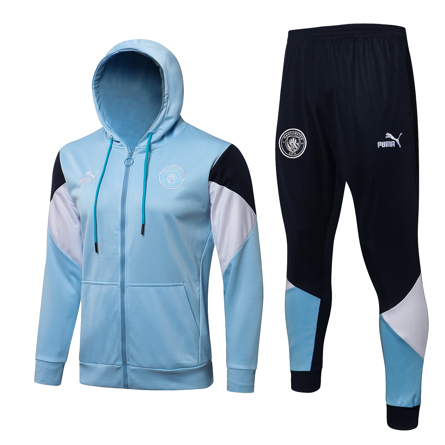 21-22 Man City Light Blue Jacket Tracksuit with Cap Thai Quality - leoleo123123