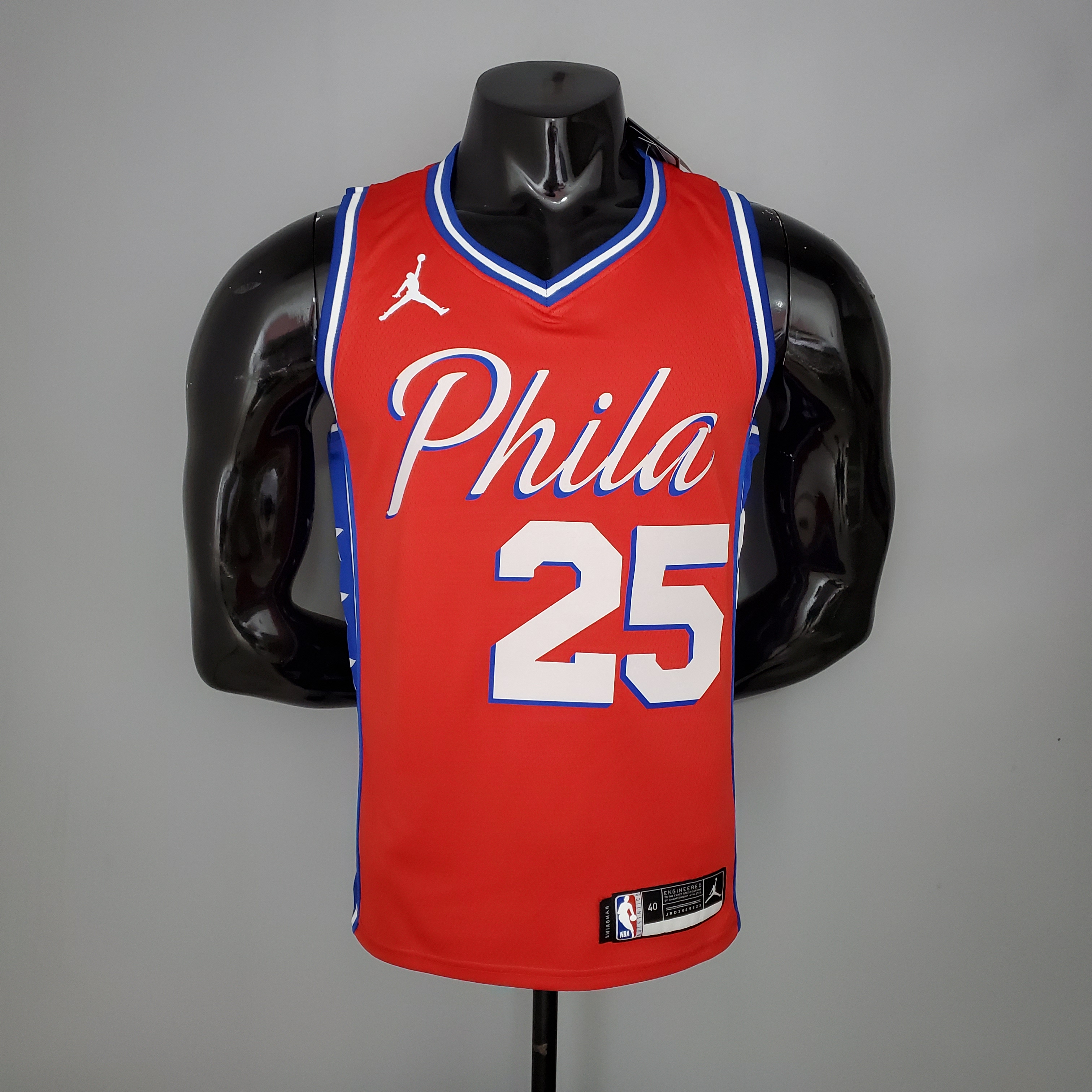 NBA Men Season 2021 Philadelphia 76ers Red #25 SIMMONS Jersey with Jordan Logo High Quality Name and Number Print - leoleo123123