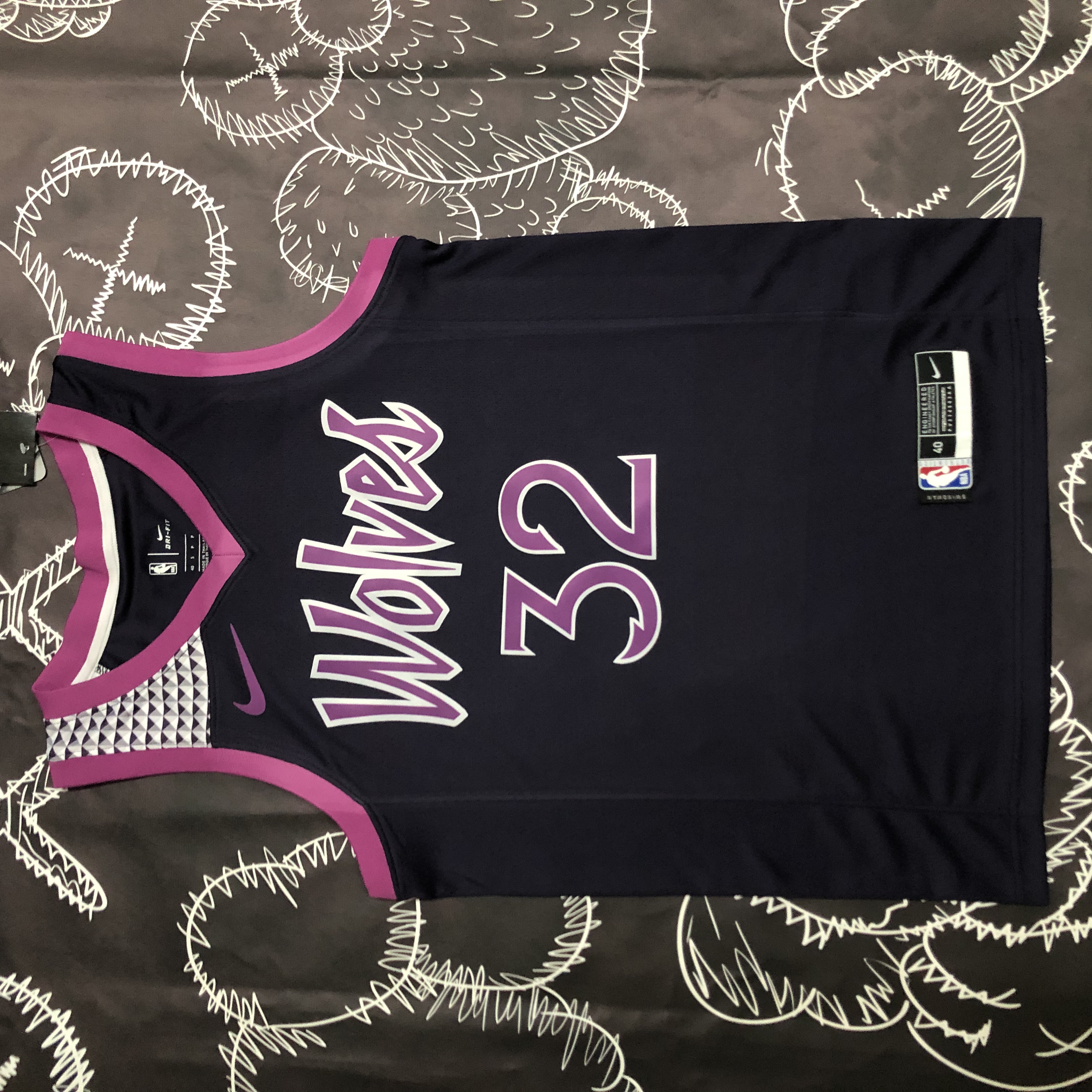 NBA Men Minnesota Timberwolves Black and Purple #32 TOWNS Jersey High Quality Name and Number Print - leoleo123123