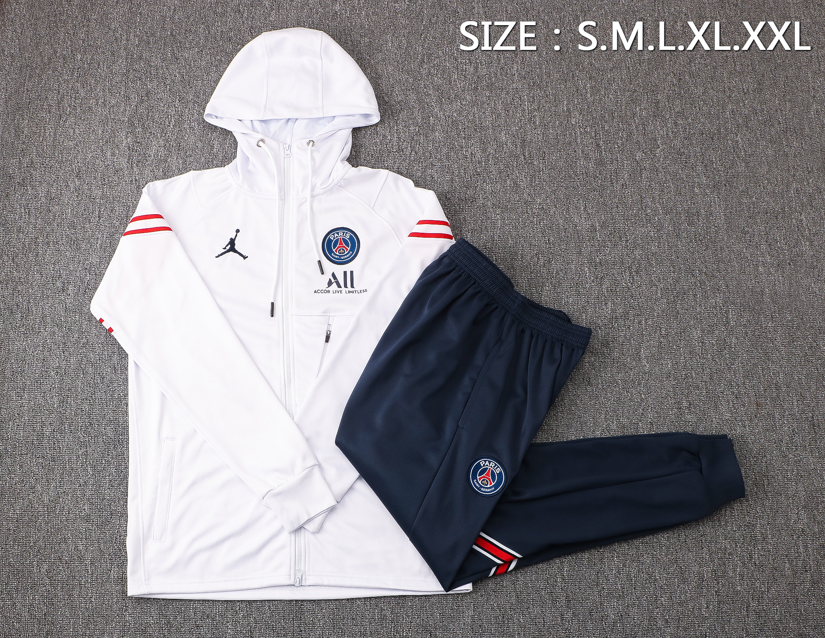 21/22 PSG White Jacket Tracksuit with Cap Thai Quality - leoleo123123