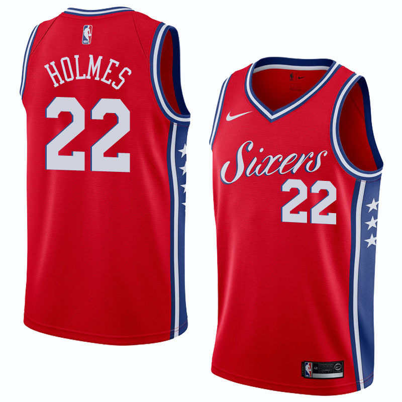 NBA Men Philadelphia 76ers Red #22 HOLMES Jersey High Quality Name and Number Print - leoleo123123
