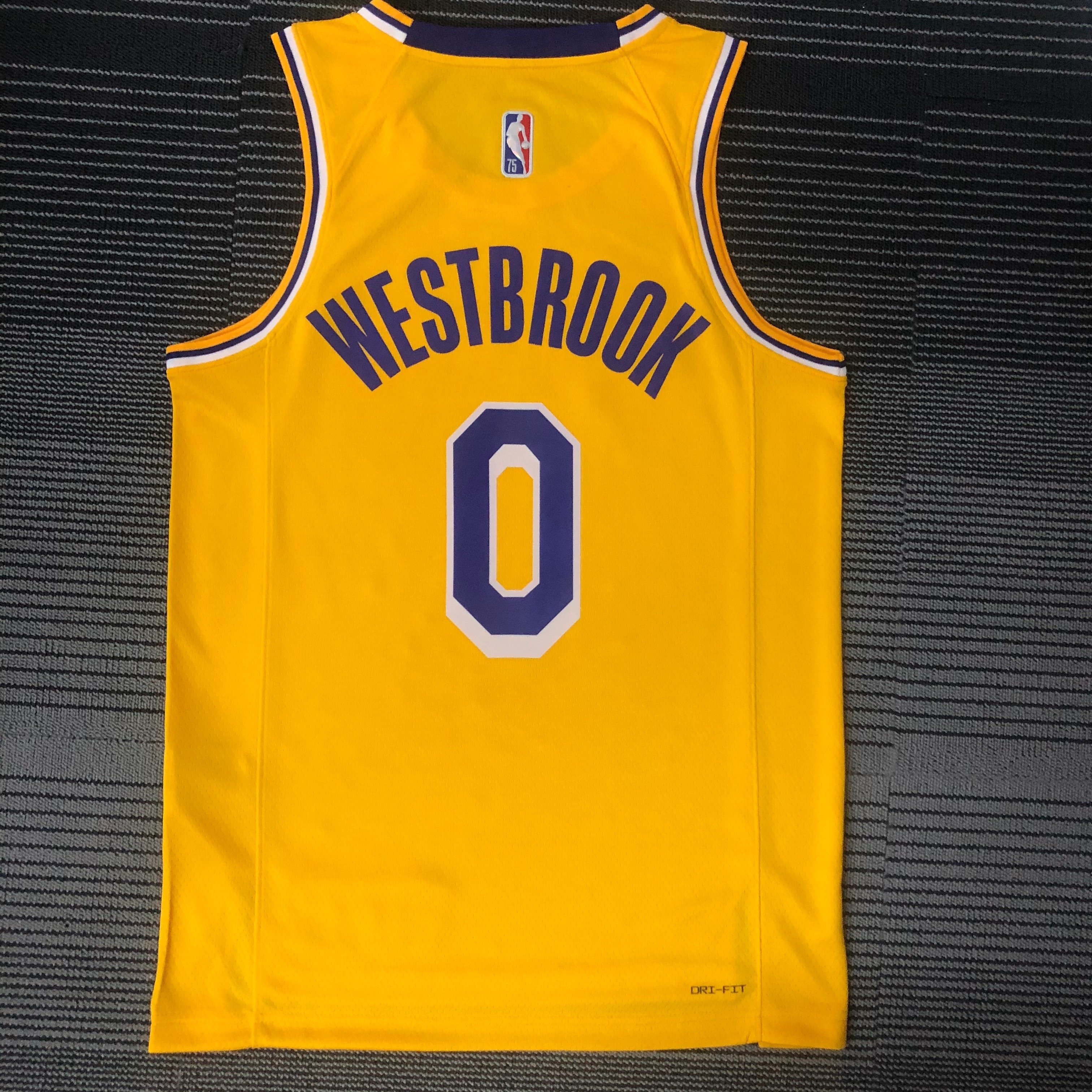 NBA 75th Anniversary Los Angeles Lakers Yellow Round Neck #0 WESTBROOK Jersey High Quality Name and Number Print - leoleo123123