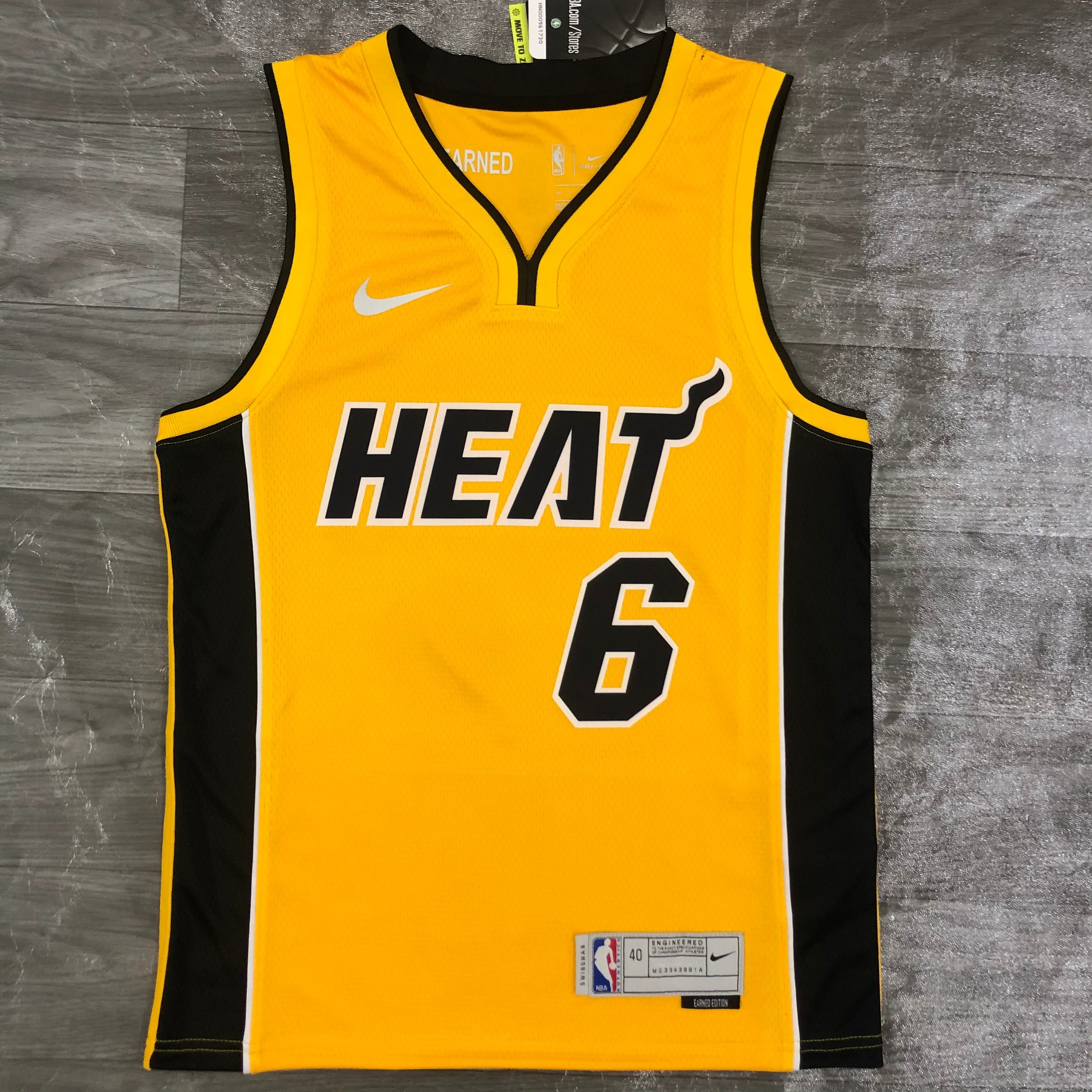 NBA Men Season 2021 Miami Heat Yellow Award Version #6 JAMES Jersey High Quality Name and Number Print - leoleo123123