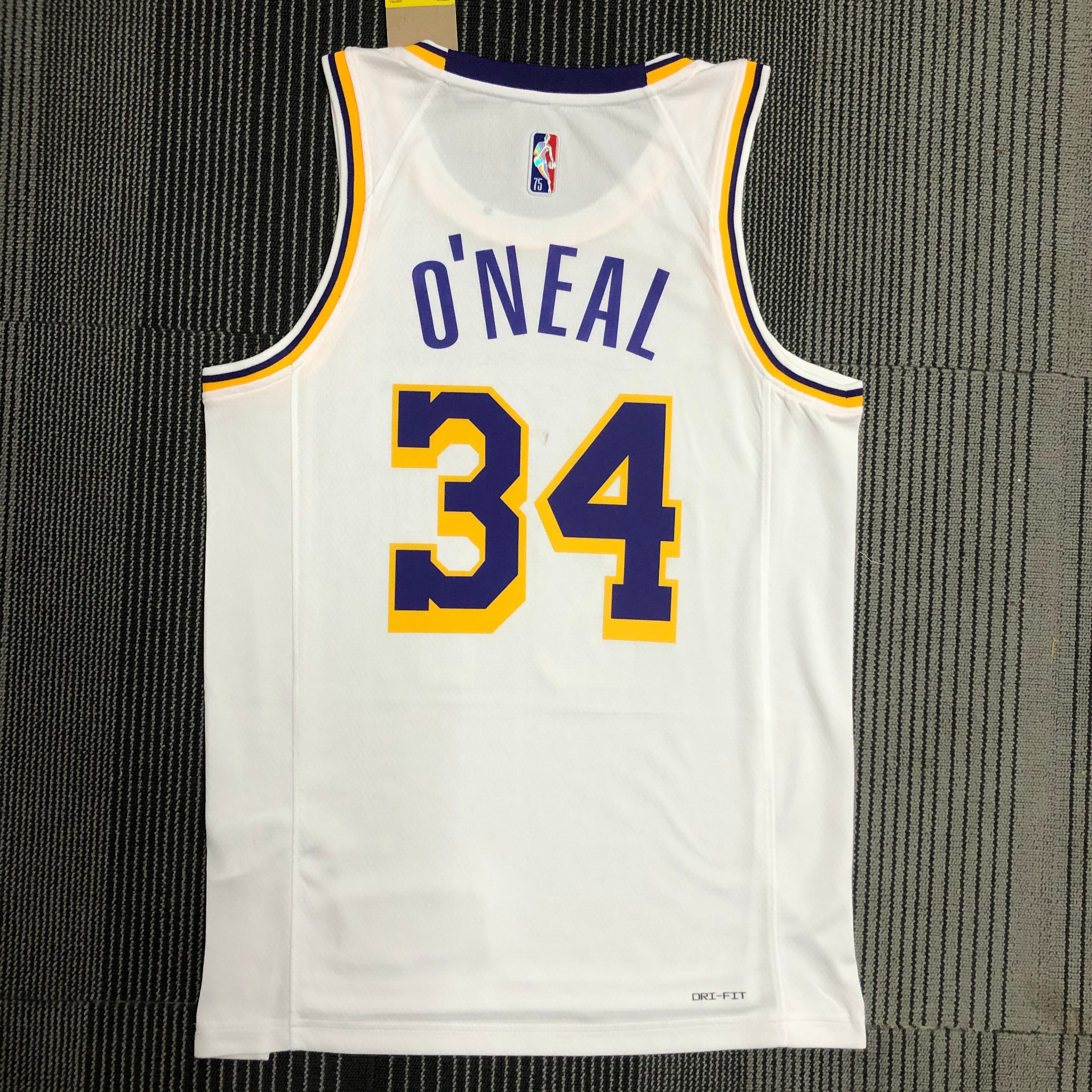 NBA 75th Anniversary Los Angeles Lakers White Round Neck #34 O'NEAL Jersey High Quality Name and Number Print - leoleo123123