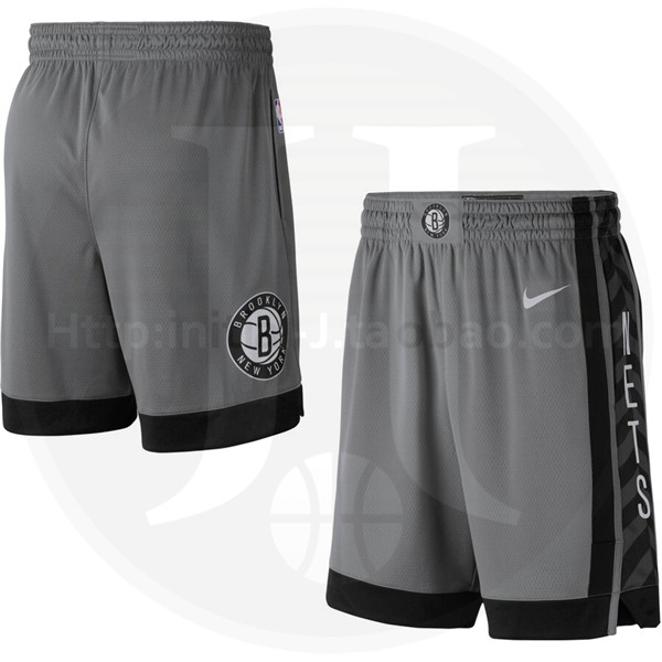 NBA Men New Brooklyn Nets Grey City Pant Short High Quality Name and Number Print - leoleo123123