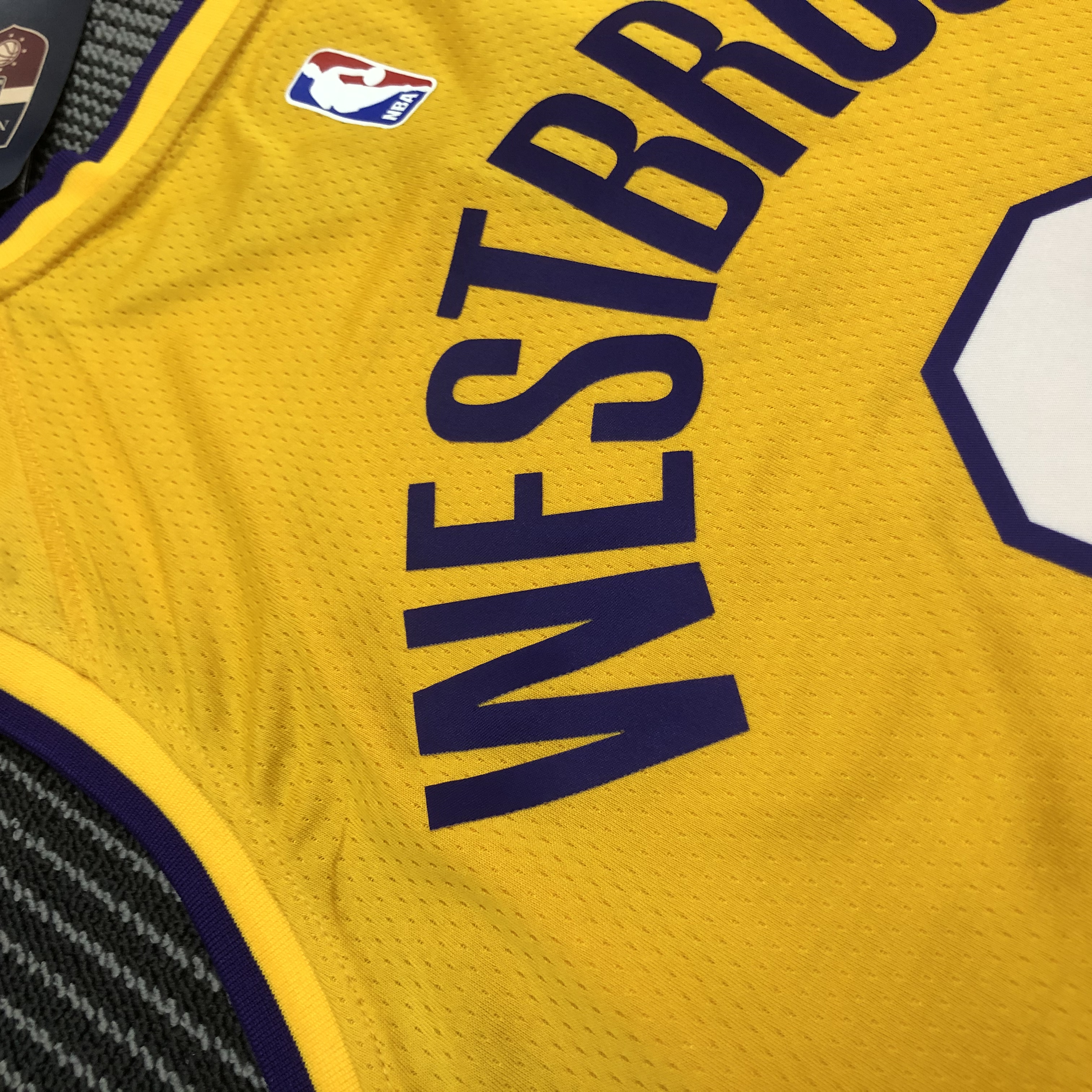 NBA Men Los Angeles Lakers #0 WESTBROOK Yellow V-neck Jersey High Quality Name and Number Print - leoleo123123