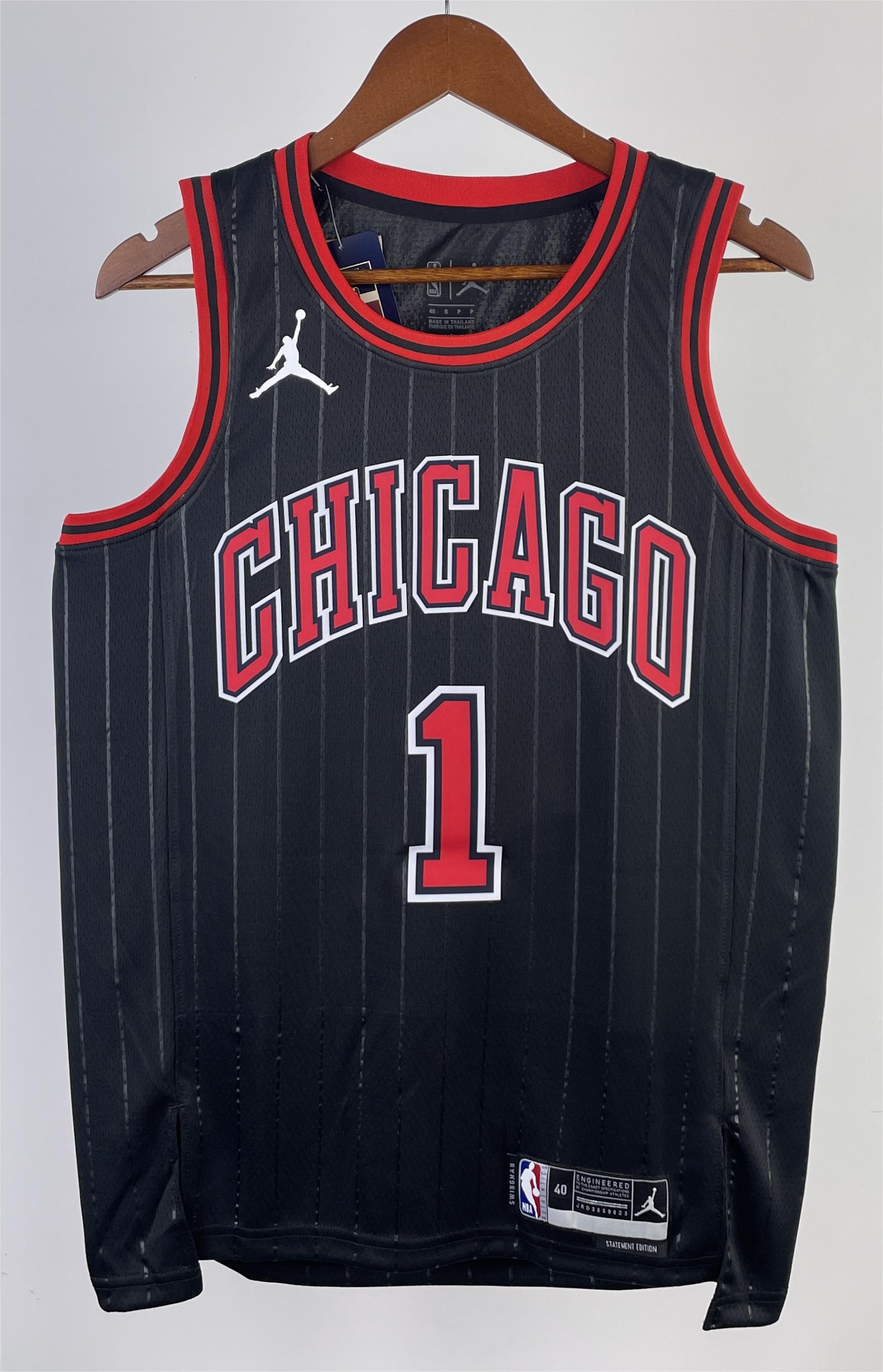 NBA Men 2023 Chicago Bulls Black with Jordan Logo #1 ROSE Jersey High Quality Name and Number Print - leoleo123123