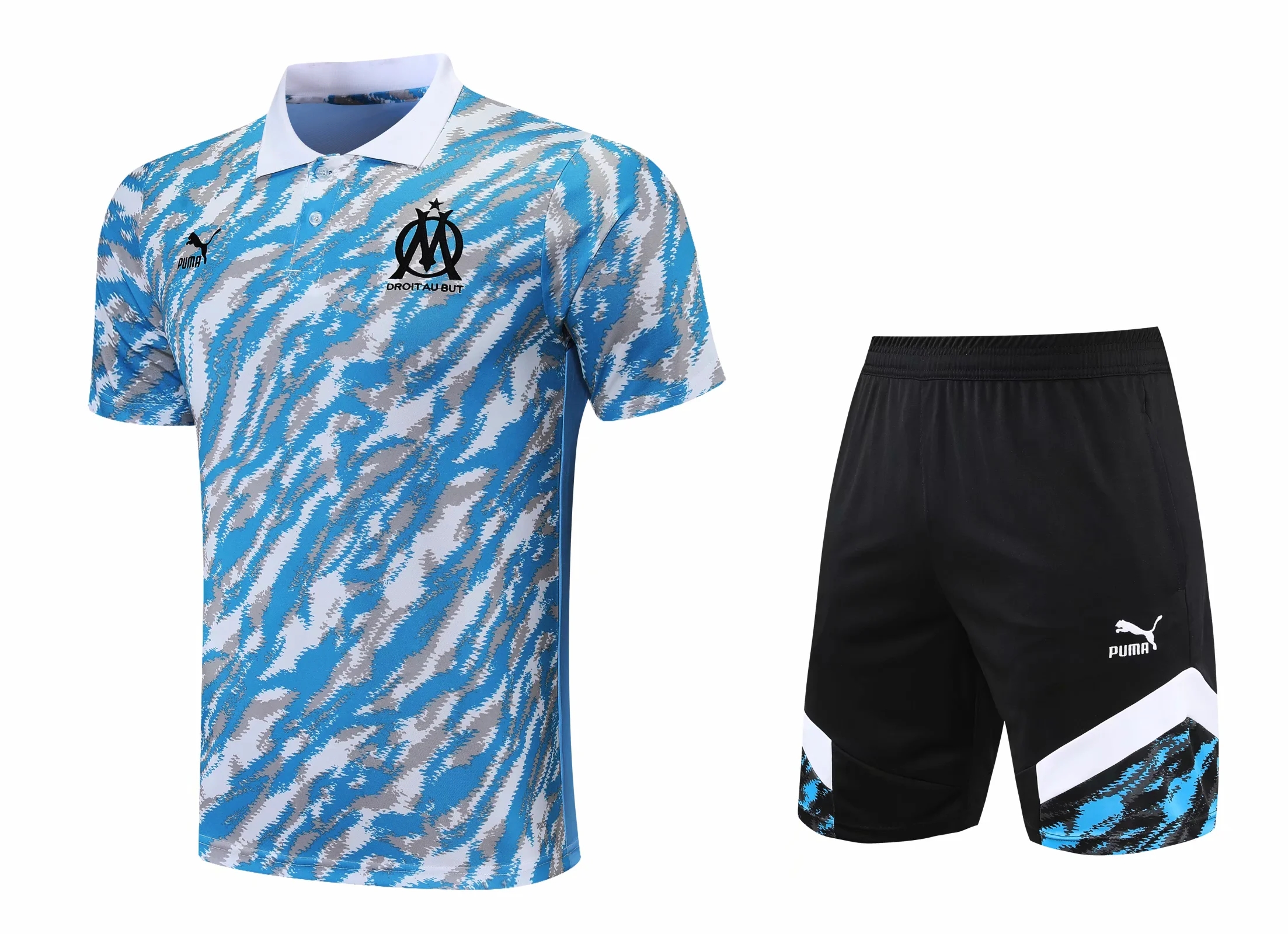 21-22 Marseille Sky Blue Camouflage Polo Training Set--Short Sleeve and Short Pant Training Tracksuit - leoleo123123