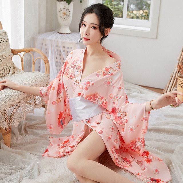 新品情趣内衣长款和服大码日系雪纺开襟低领透视诱惑性感制服套装 - leoleo123123