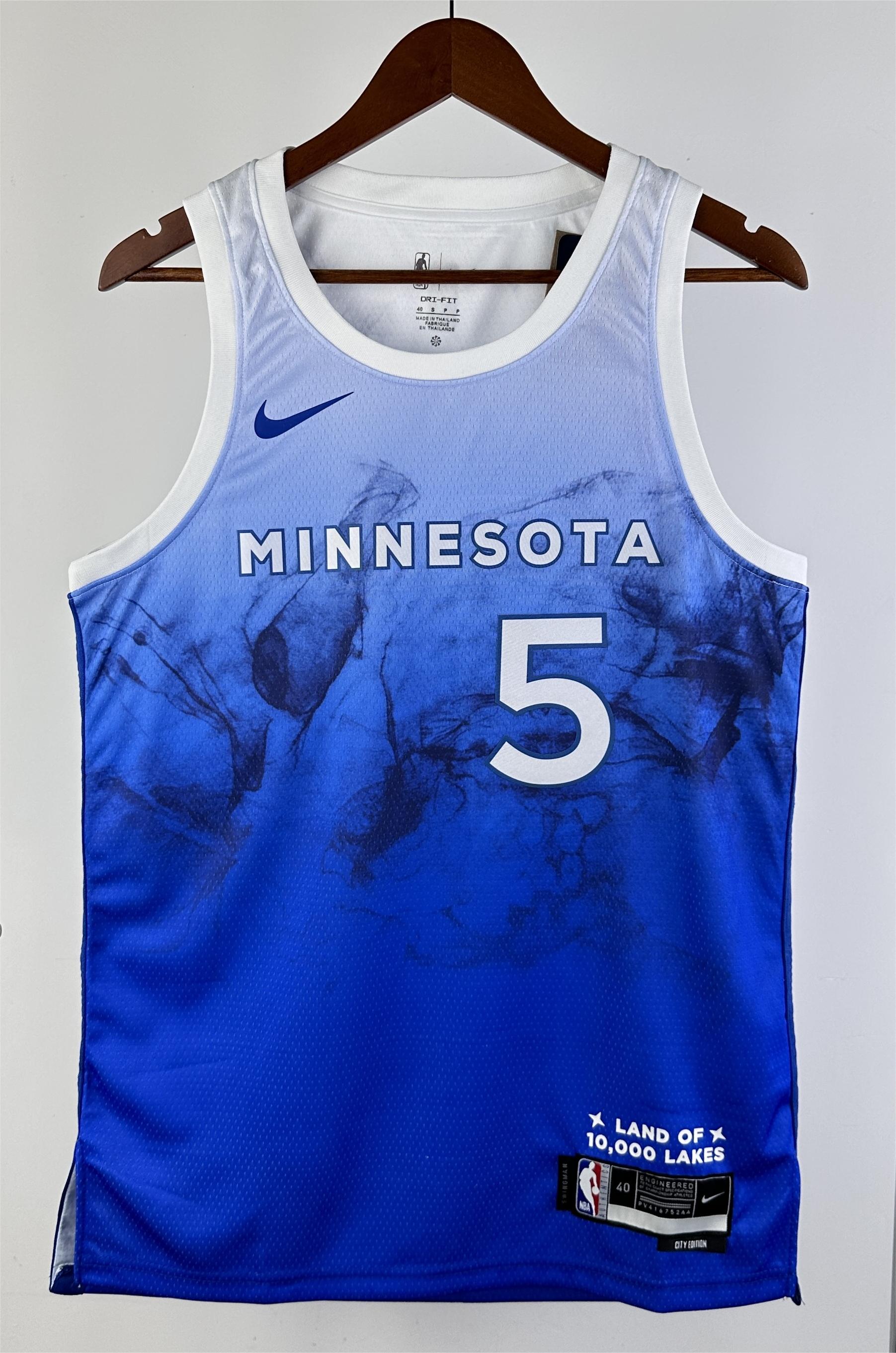 NBA Men 2024 Minnesota Timberwolves City Edition Blue #5 EDWARDS Jersey High Quality Name and Number Print - leoleo123123