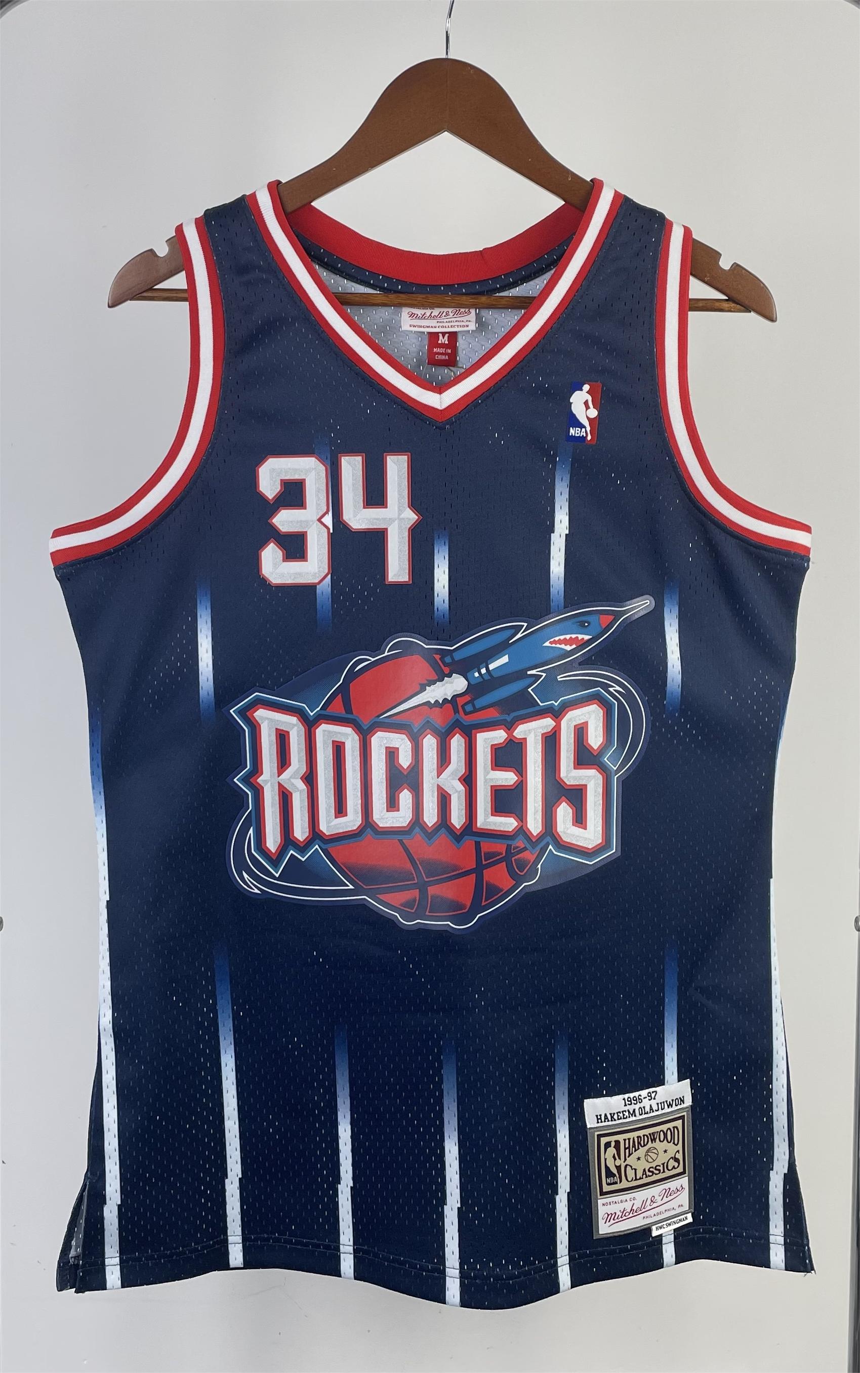 NBA Men 96-97 Houston Rockets Navy Blue #34 OLAJUWON Classics Swingman Jersey - leoleo123123