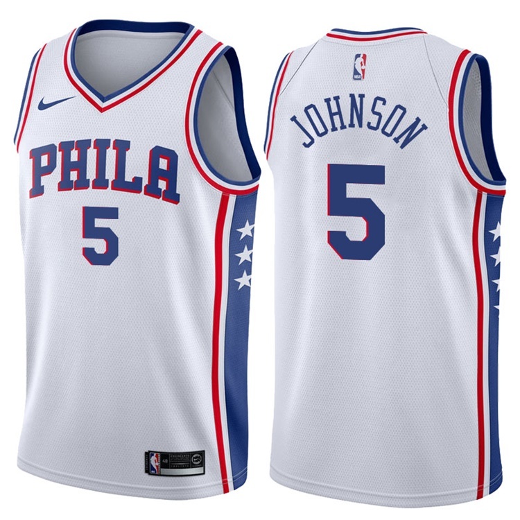 NBA Men Philadelphia 76ers White #5 JOHNSON Jersey High Quality Name and Number Print - leoleo123123