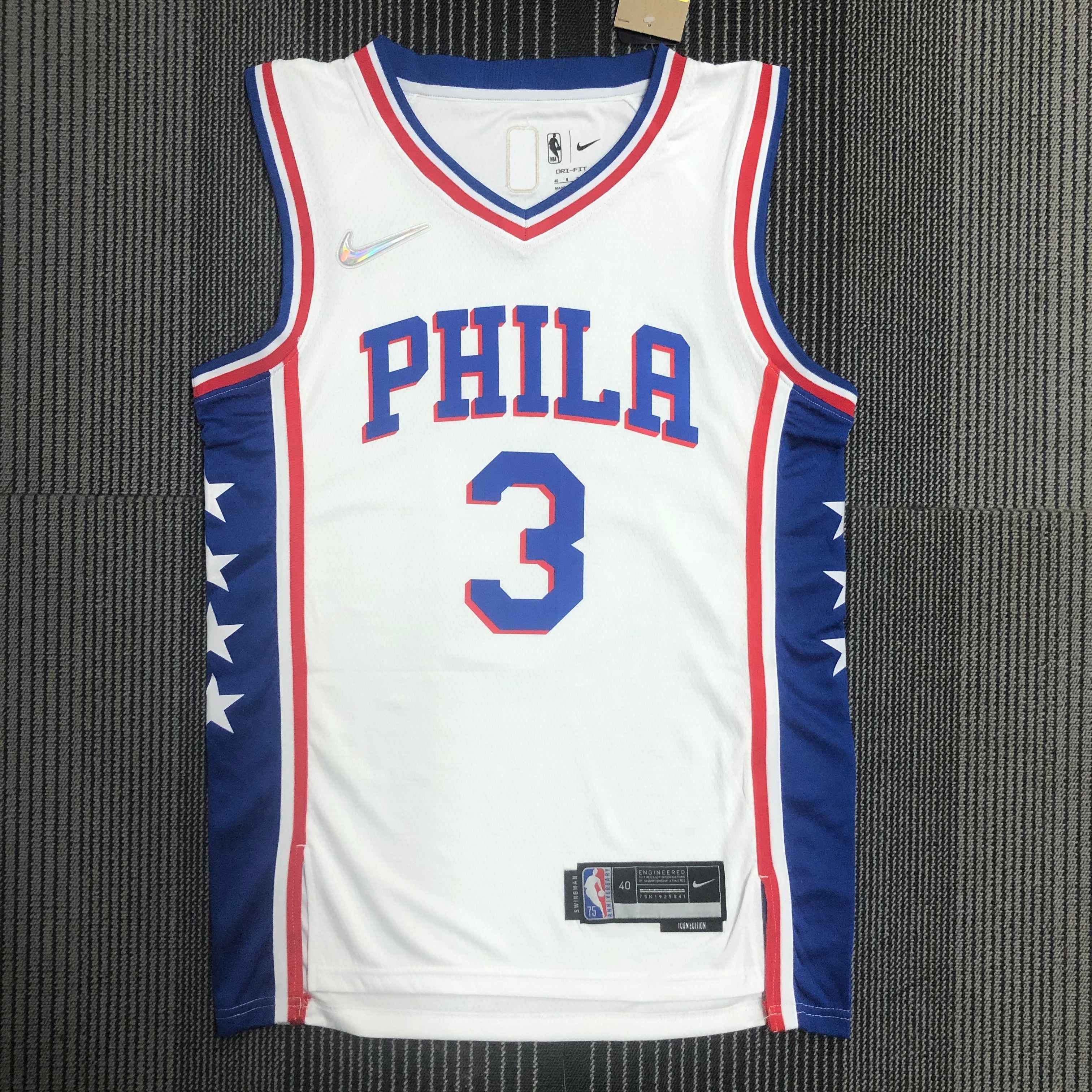 NBA Men 75th Anniversary Season 2022 Philadelphia 76ers White V-neck #3 IVERSON Jersey High Quality Name and Number Print - leoleo123123