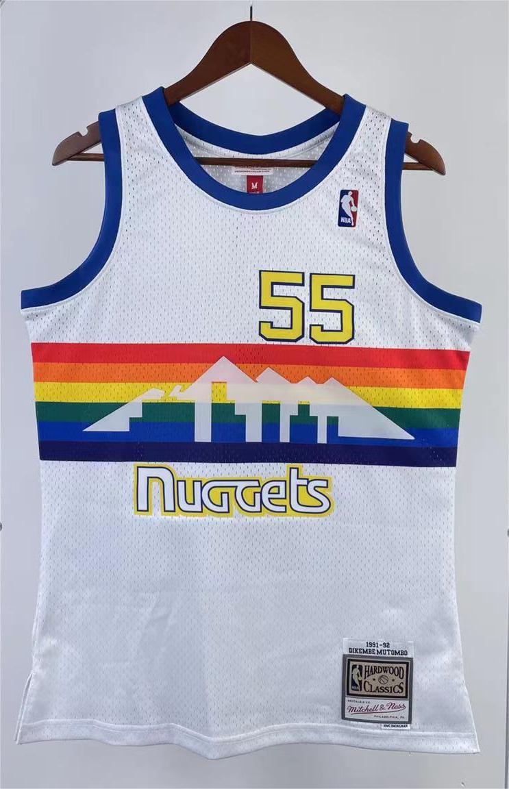 NBA Men Season 91-92 Denver Nuggets White #55 MUTOMBO Jersey High Quality Name and Number Print - leoleo123123