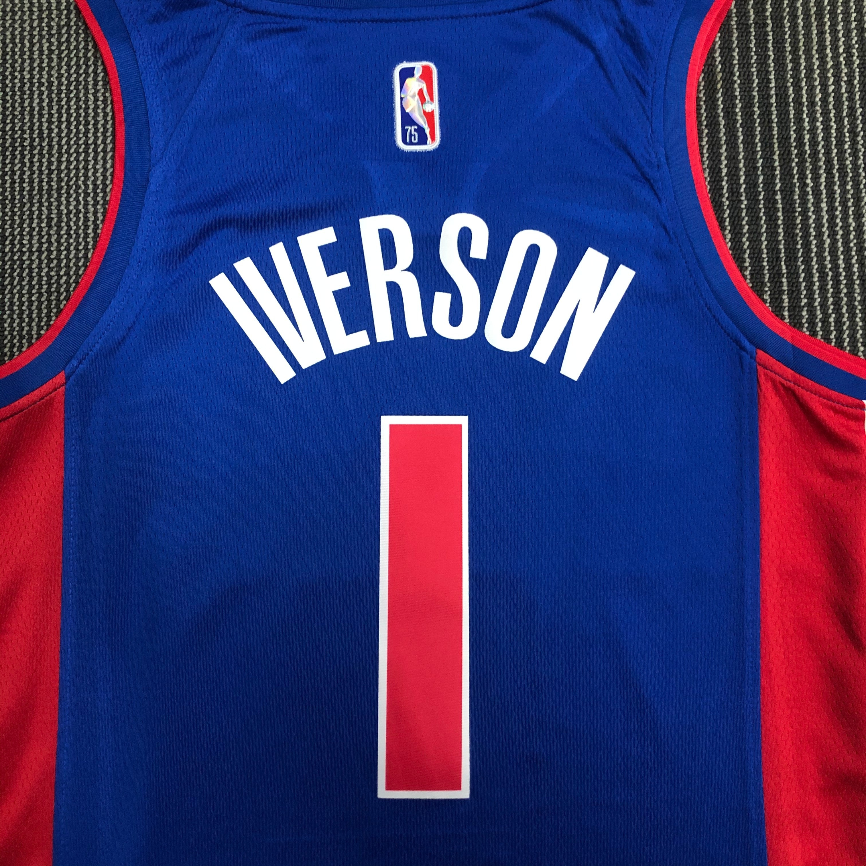 NBA 75th Anniversary Detroit Pistons Blue #1 IVERSON Jersey High Quality Name and Number Print - leoleo123123