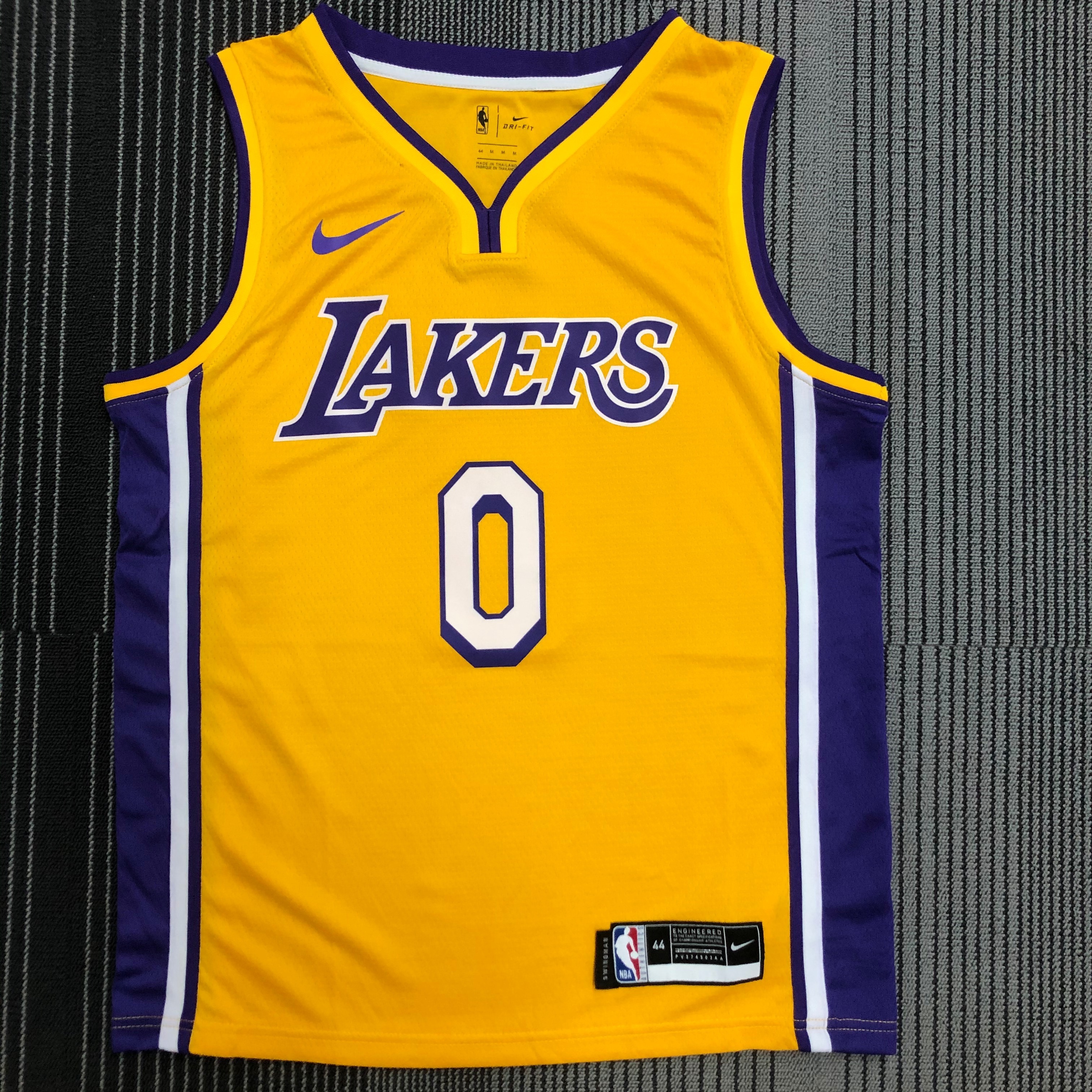 NBA Men Los Angeles Lakers #0 WESTBROOK Yellow V-neck Jersey High Quality Name and Number Print - leoleo123123