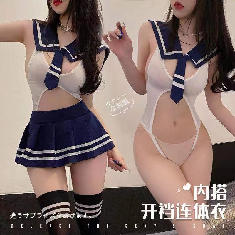 夜听香情趣内衣性感制服诱惑透视网纱学生紧身连体睡裙猫女郎套装 - leoleo123123