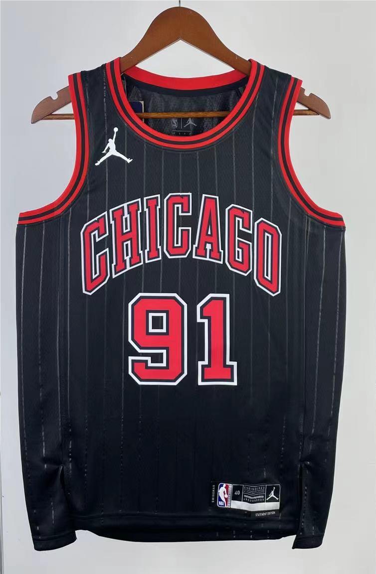 NBA Men 2023 Chicago Bulls Black with Jordan Logo #91 RODMAN Jersey High Quality Name and Number Print - leoleo123123