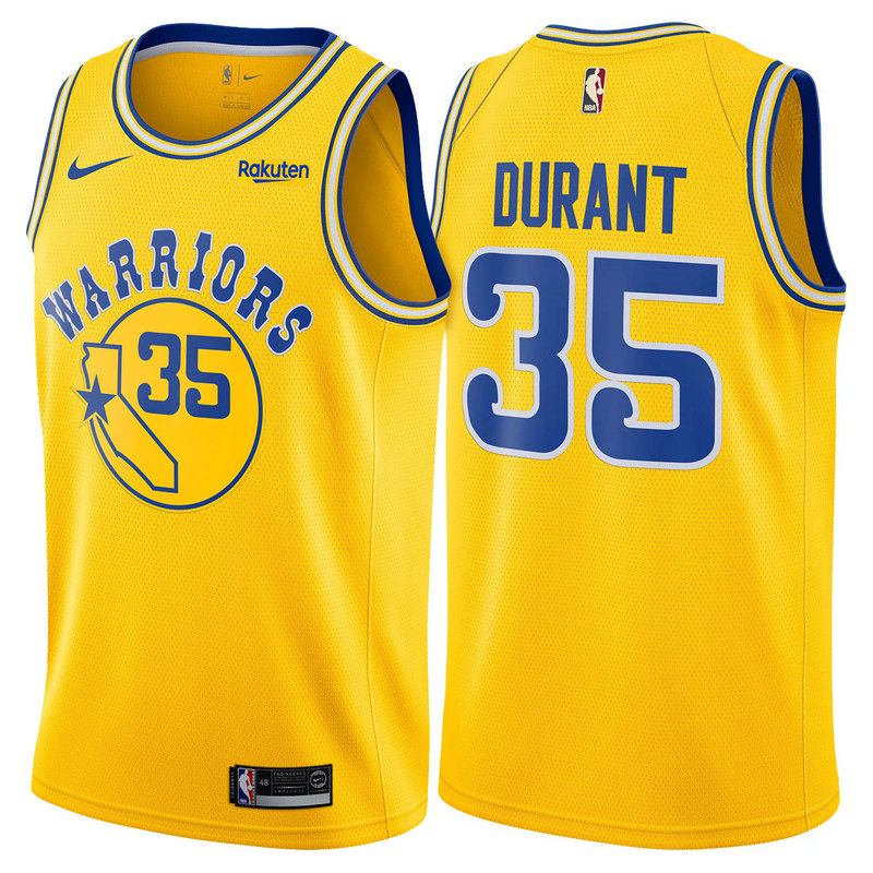 NBA Men Golden State Warriors Retro Yellow #35 DURANT Jersey High Quality Name and Number Print - leoleo123123