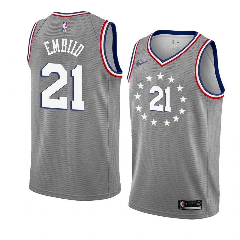 NBA Men Philadelphia 76ers Grey City #21 EMBIID Jersey High Quality Name and Number Print - leoleo123123