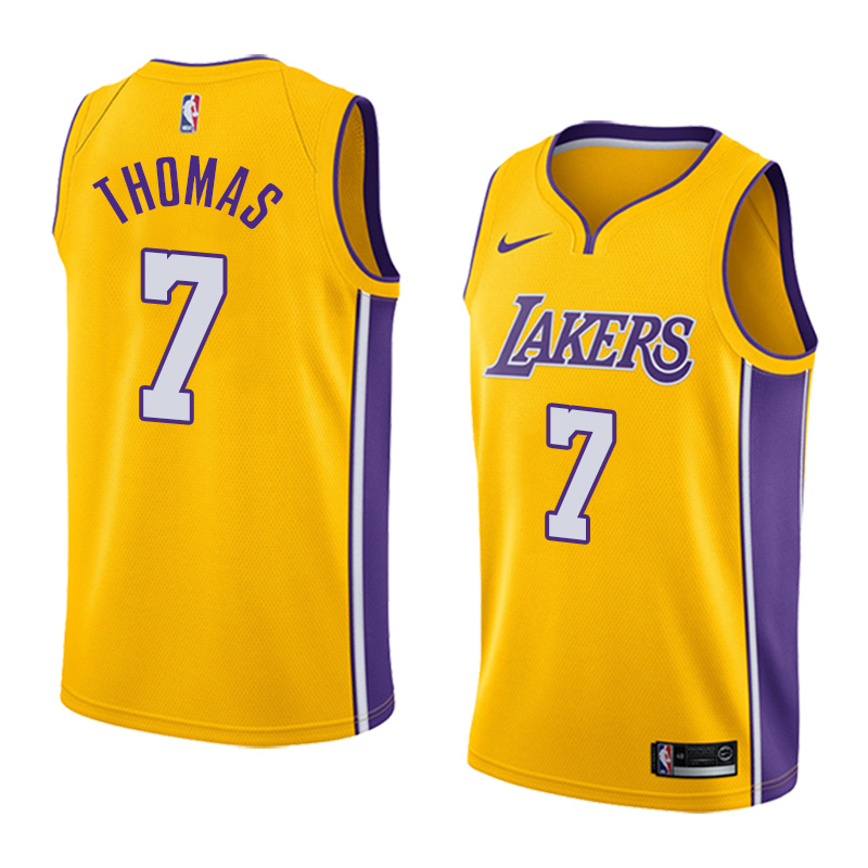 NBA Men Los Angeles Lakers #7 THOMAS Yellow V-neck Jersey High Quality Name and Number Print - leoleo123123