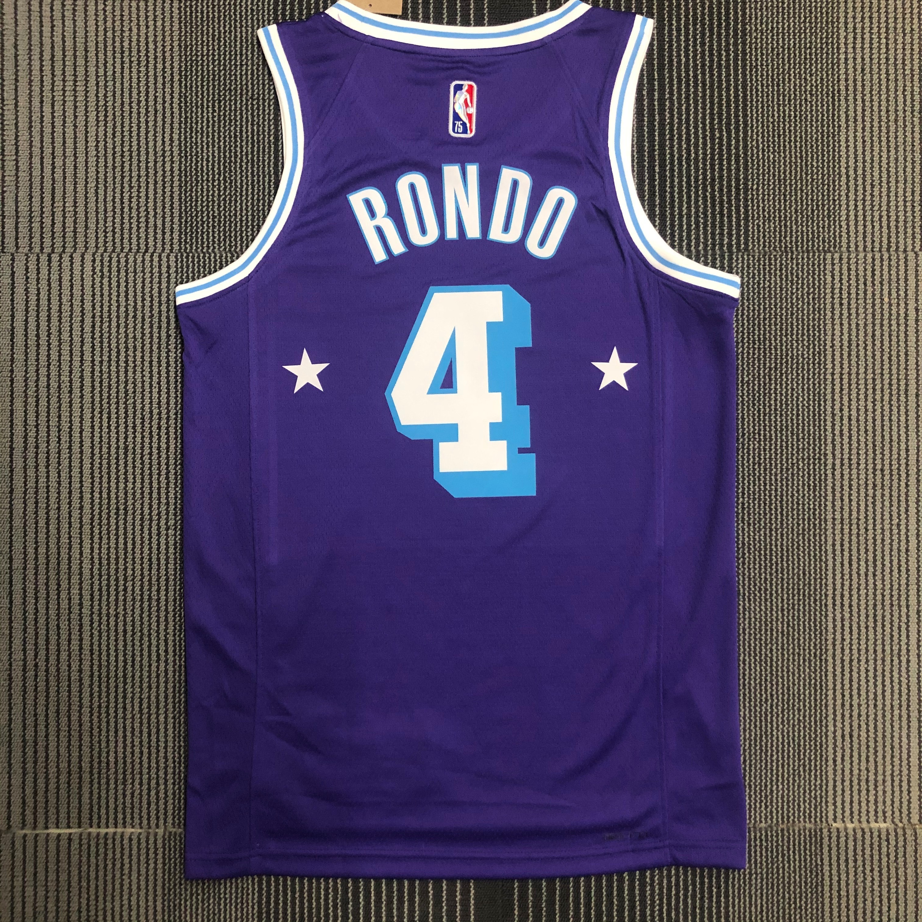 NBA Season 2022 75th Anniversary Los Angeles Lakers Purple Round Neck #4 RONDO Jersey High Quality Name and Number Print - leoleo123123