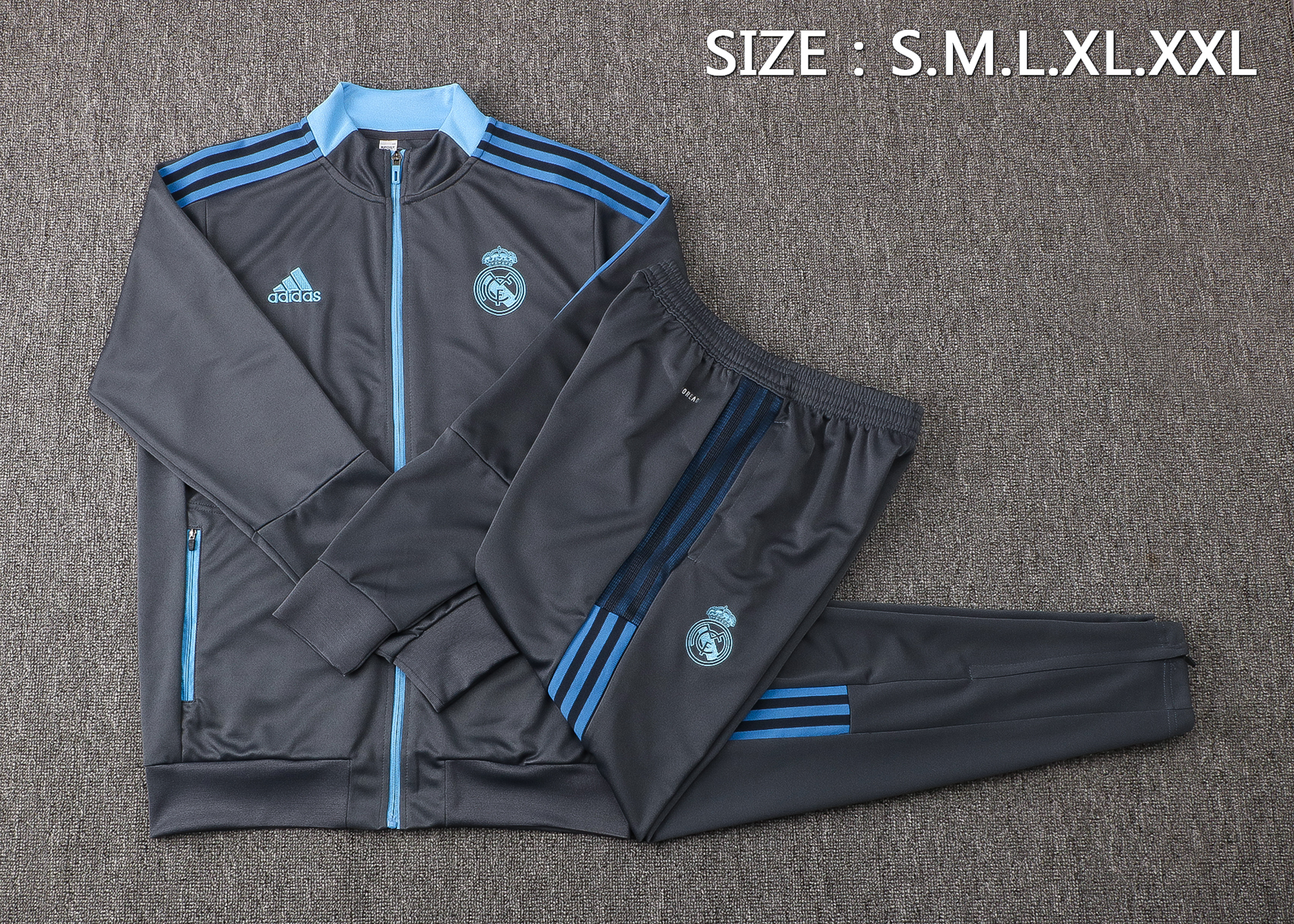 21-22 Real Madrid Dark Grey Jacket Tracksuit Thai Quality - leoleo123123