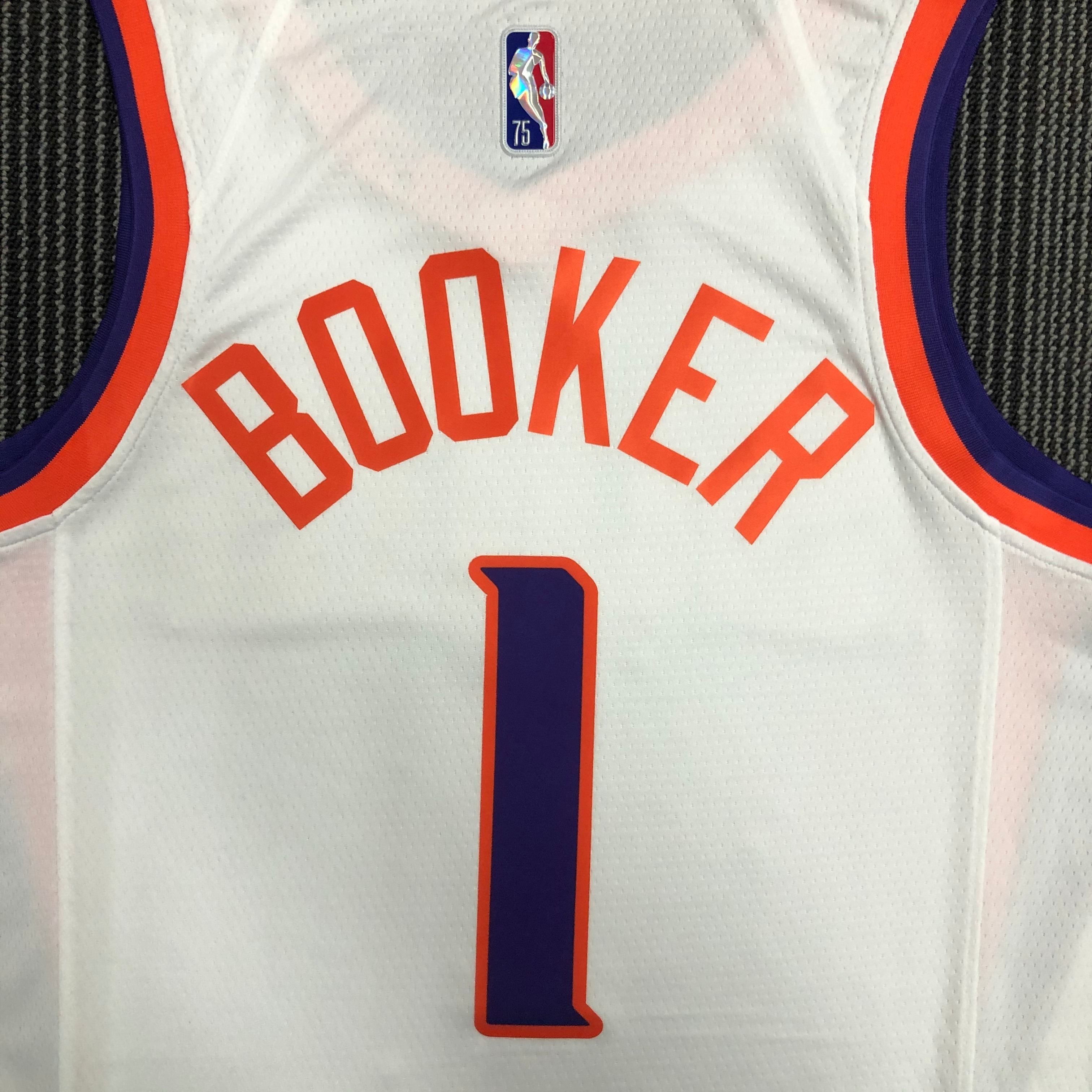 NBA Men 75 Anniversary Phoenix Suns White #1 BOOKER Jersey High Quality Name and Number Print - leoleo123123