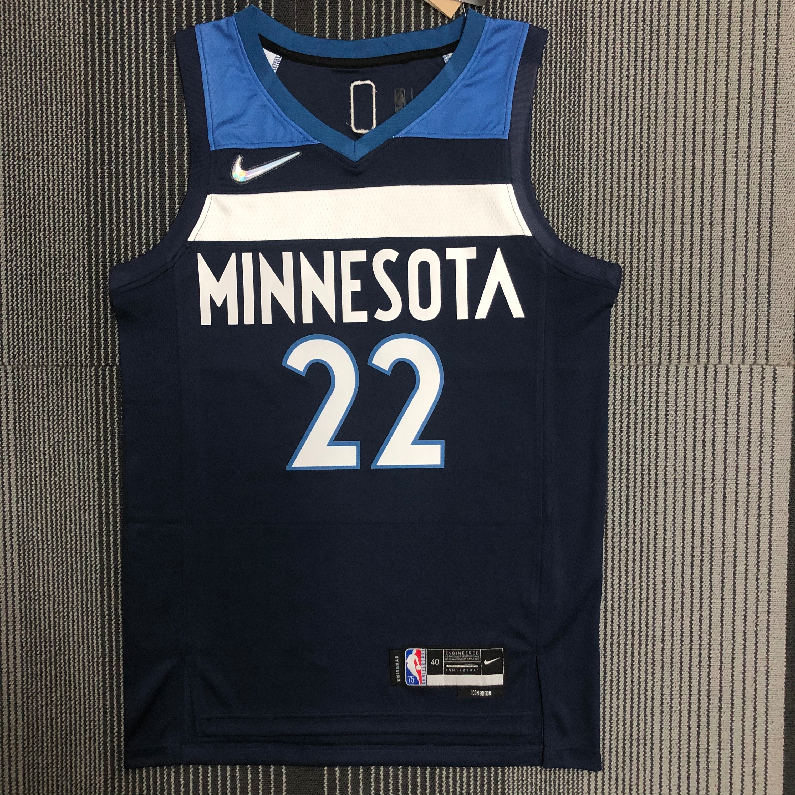 NBA Men 75th Anniversary Minnesota Timberwolves Dark Blue #22 WIGGINS Jersey High Quality Name and Number Print - leoleo123123