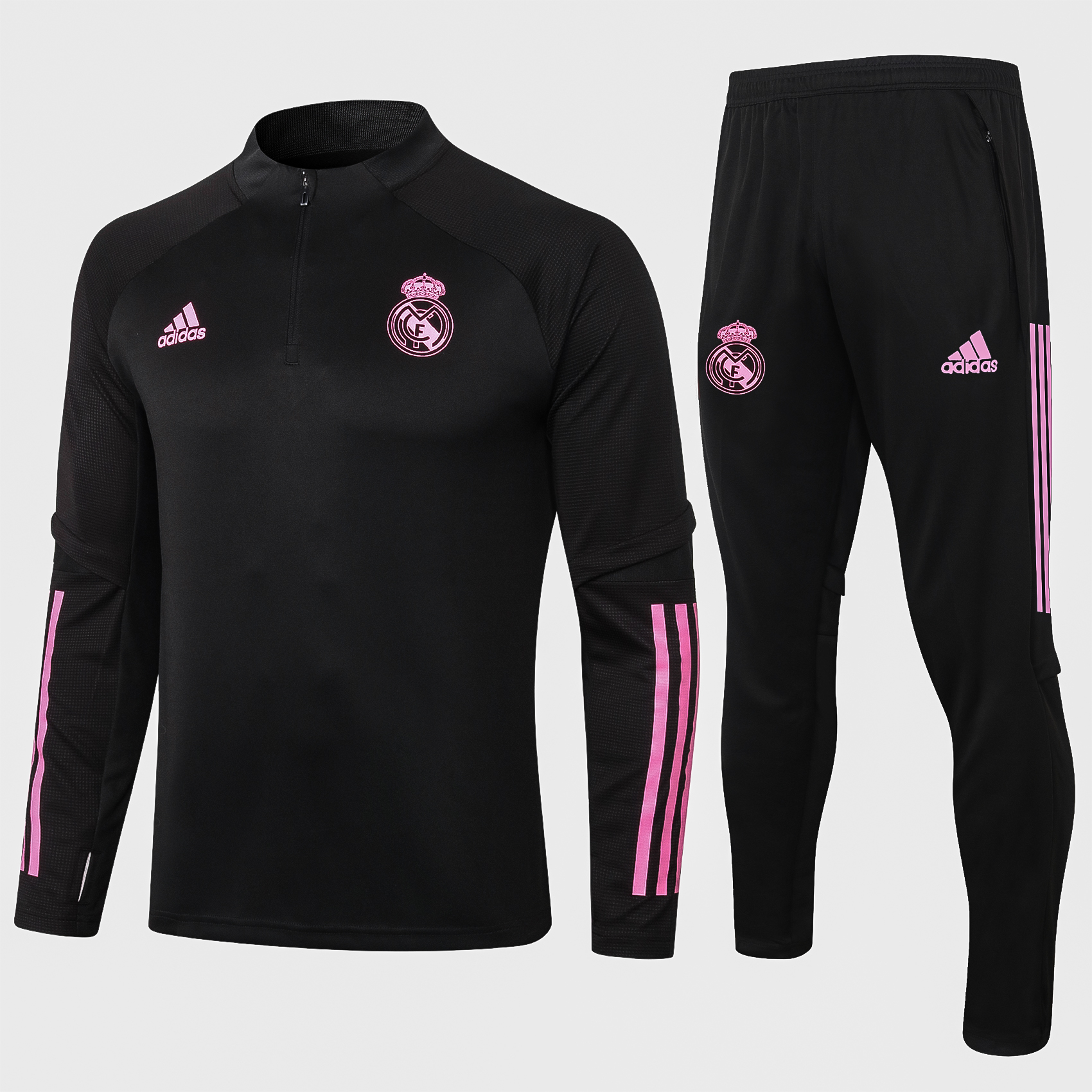 21-22 Real Madrid Black Sweater with Pink Logo Round Collar Tracksuit Thai Quality - leoleo123123