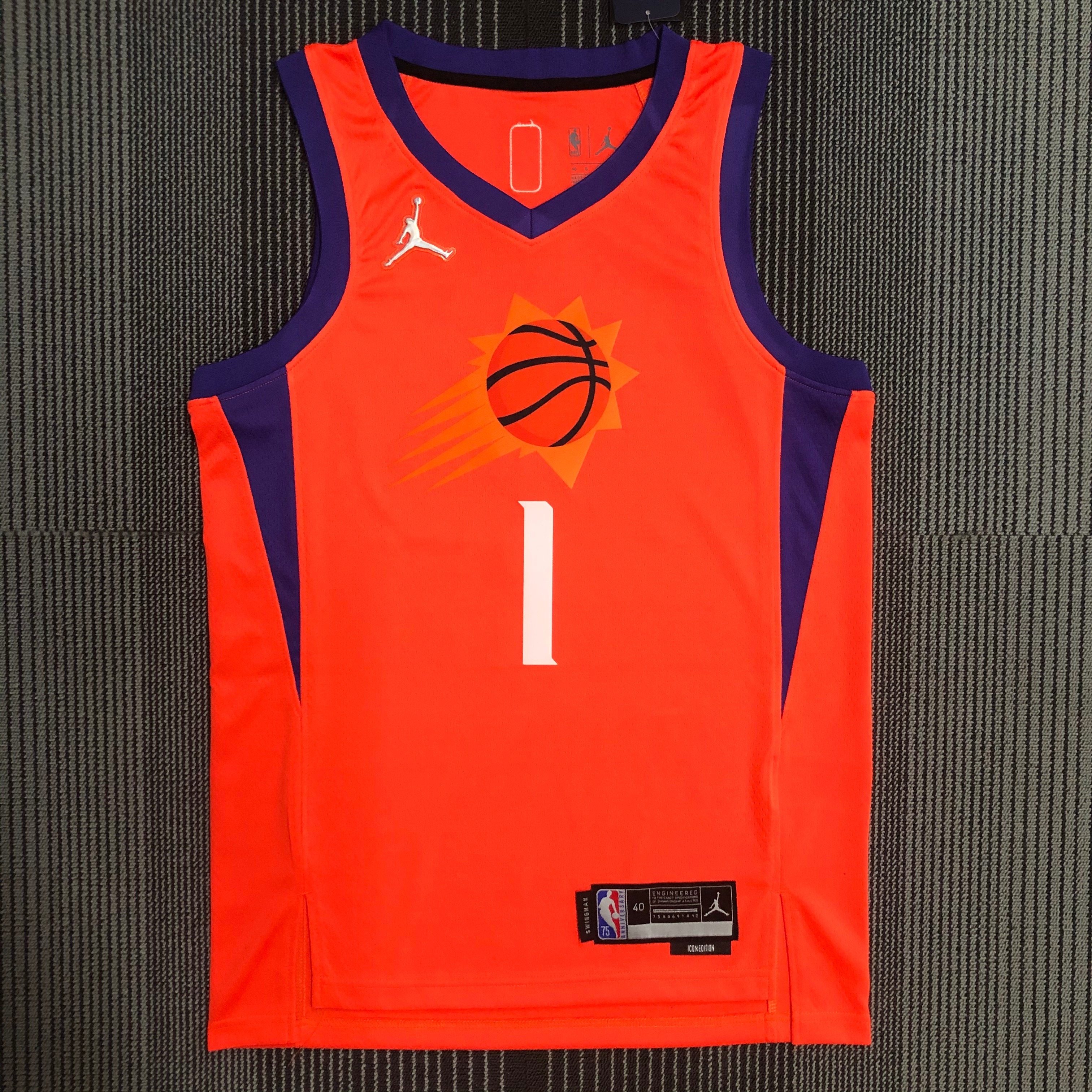 NBA Men Phoenix Suns Orange with Jordan Logo #1 BOOKER Jersey High Quality Name and Number Print - leoleo123123