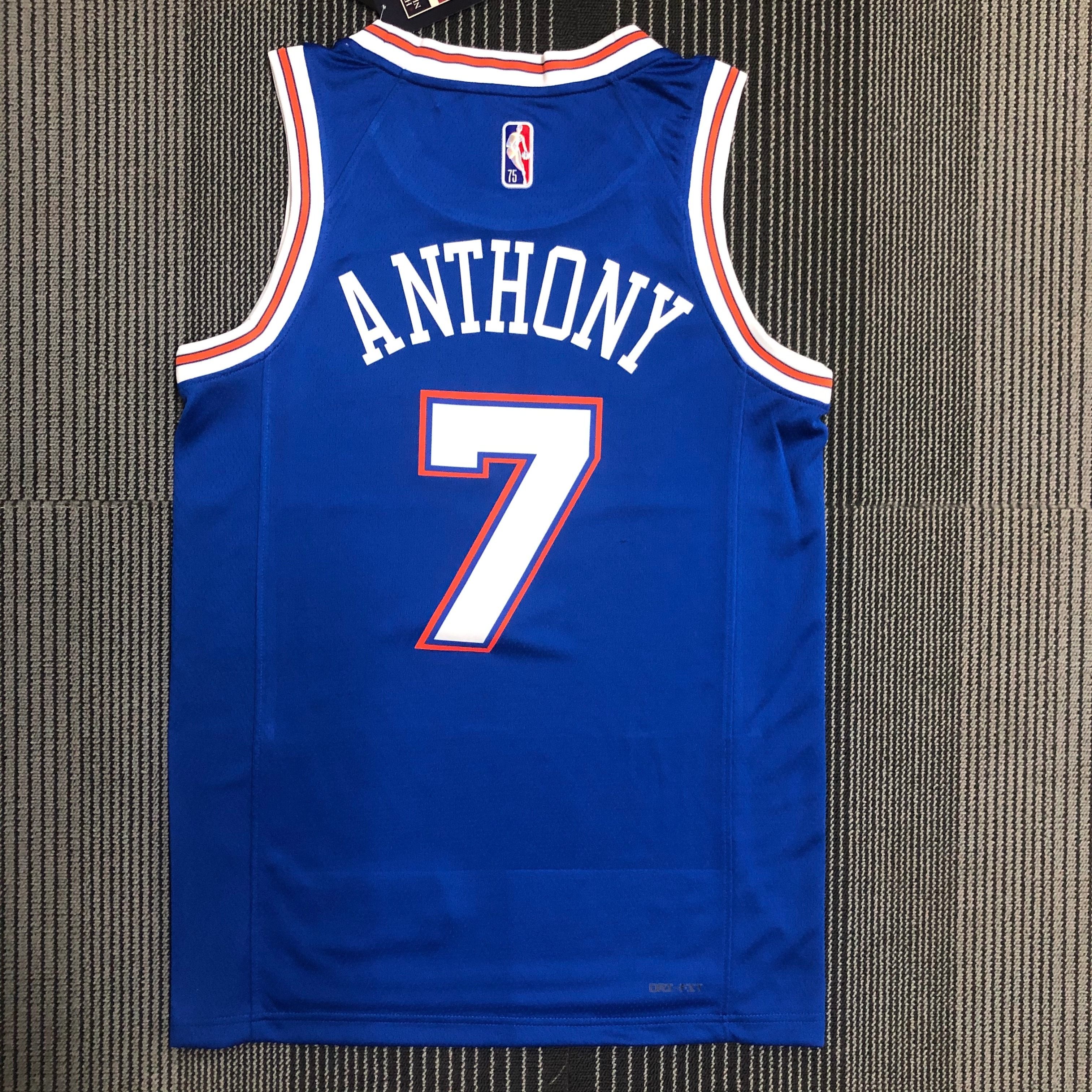 NBA Men 75th Anniversary New York Knicks Blue with Jordan Logo #7 ANTHONY Jersey High Quality Name and Number Print - leoleo123123