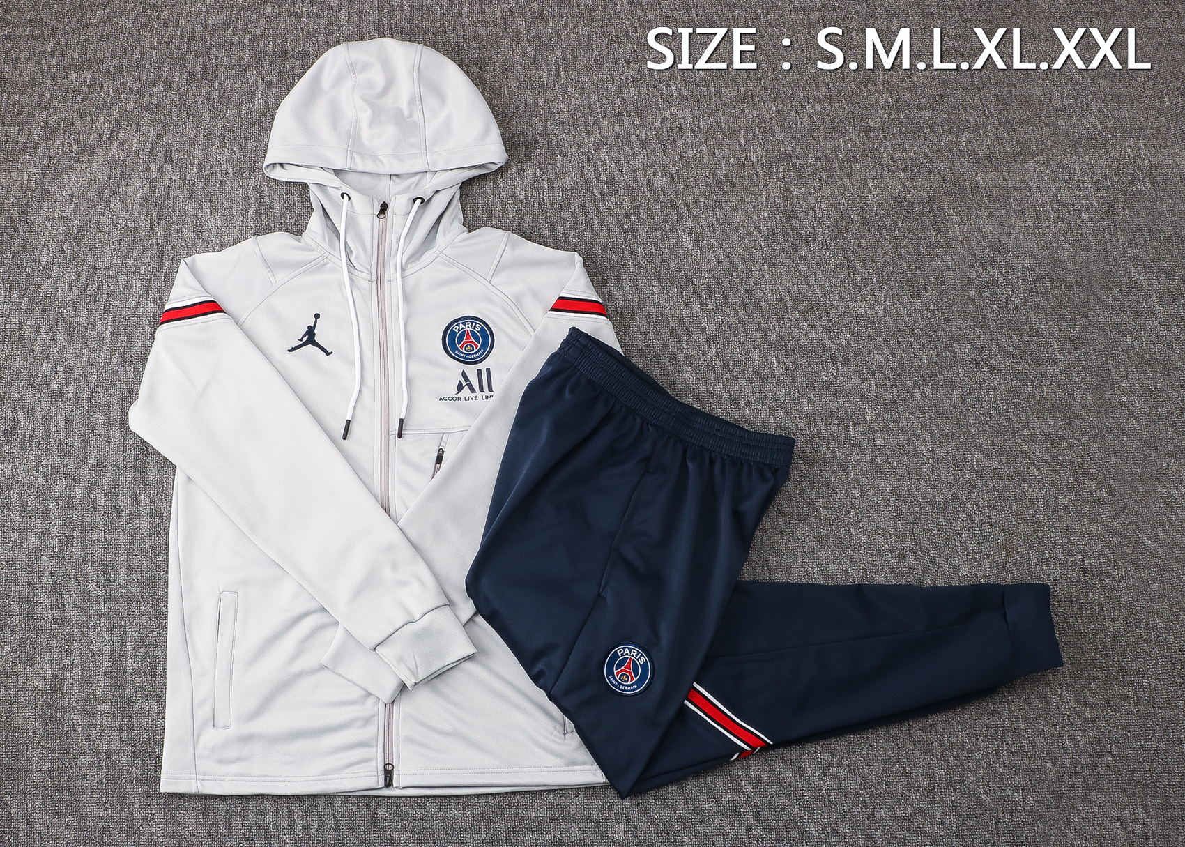 21/22 PSG Grey Jacket Tracksuit with Cap Thai Quality - leoleo123123
