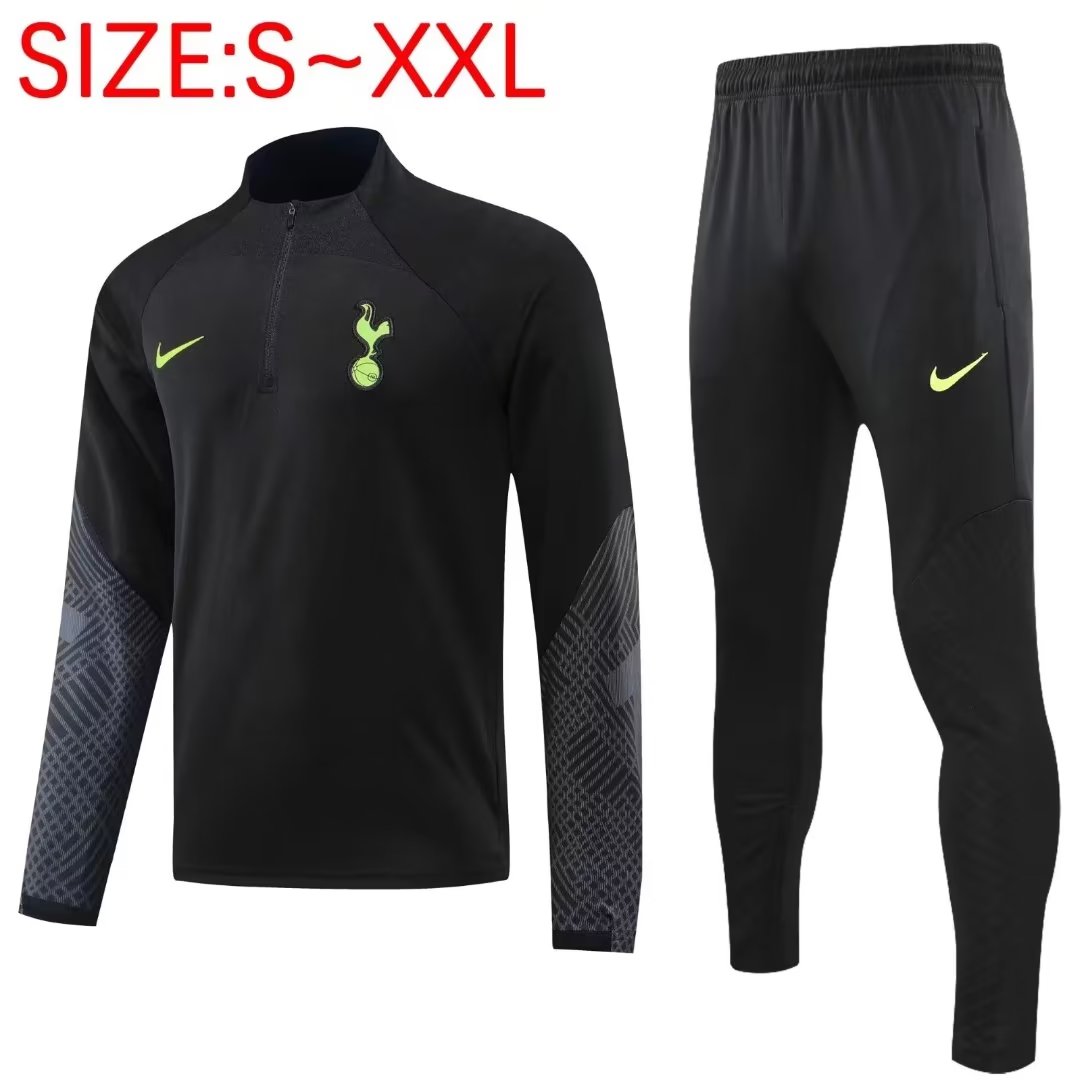 22/23 Tottenham Black with Zipper Sweater Tracksuit Thai Quality - leoleo123123
